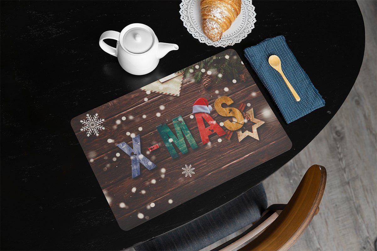matches21 HOME & HOBBY Platzset Tischset Weihnachten XMAS Holz Tischunterlage Tischdeko, (1-St), modernes Esstisch Platzdeckchen als abwaschbarer Tischuntersetzer