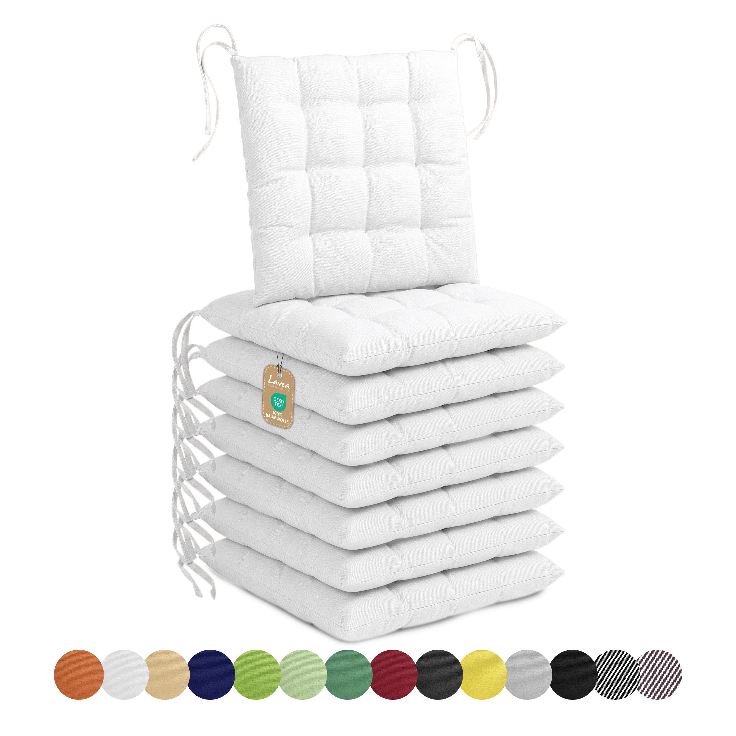 Lavea Stuhlkissen Lavea® Sitzkissen & Stuhlkissen 40x40 cm – 4er/8er Set, 40x40x3 cm, mit Stoffbändern, Indoor & Outdoor, für Garten & Balkon