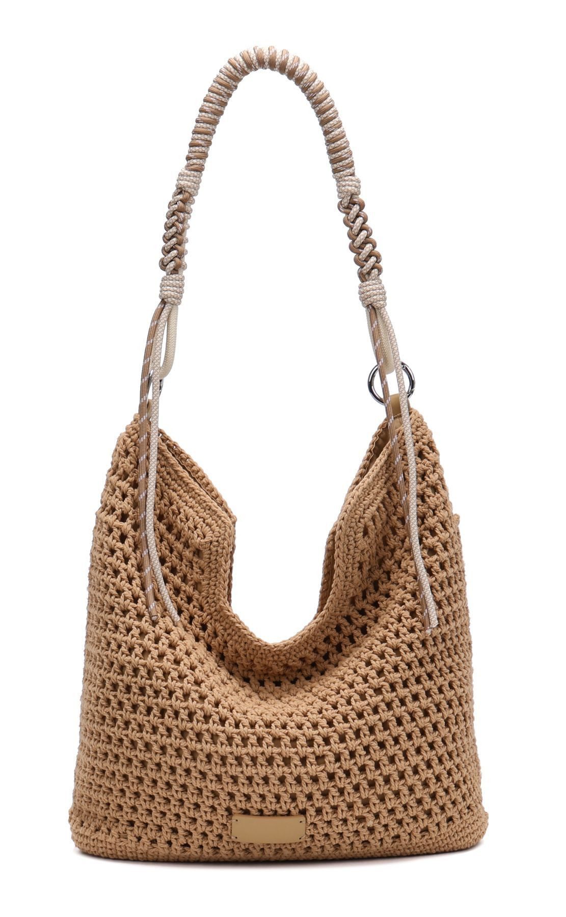ITALYSHOP24 Schultertasche DAMEN TASCHE Hobo Shopper Häkeltasche Boho Geflecht Freizeit Urlaub, Sommer Basttasche Strand Reise Beuteltasche Stroh Handtasche Kordel