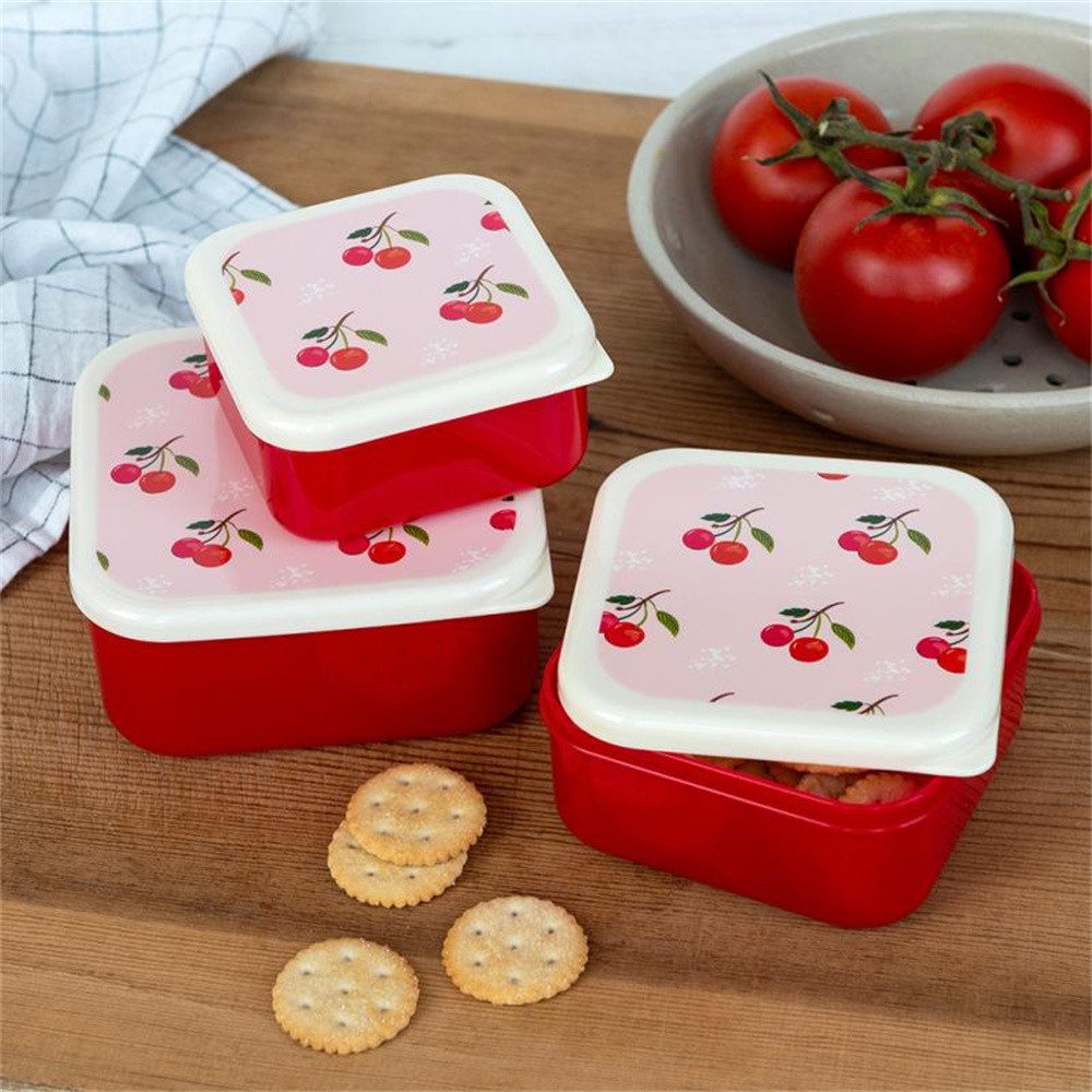 Rex London Lunchbox Snack Box Set Fruchtmotiv, Kunststoff, BPA-frei, (Set, 3-tlg., ca. 11,5 x 11,5 x 5,5 cm (große Box), jede Box passt genau in den größeren Behälter