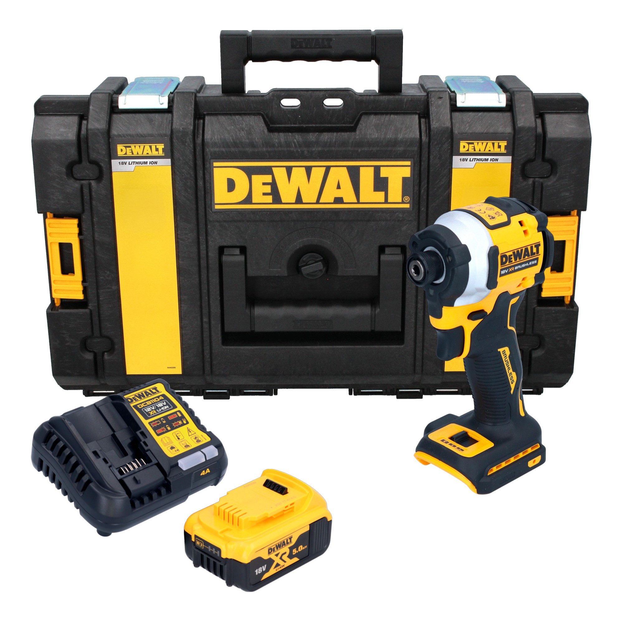 DeWalt Akku-Schlagschrauber DCF 850 P1 18 V 205 Nm 1/4" Brushless + 1x Akku 5,0 Ah + Ladegerät