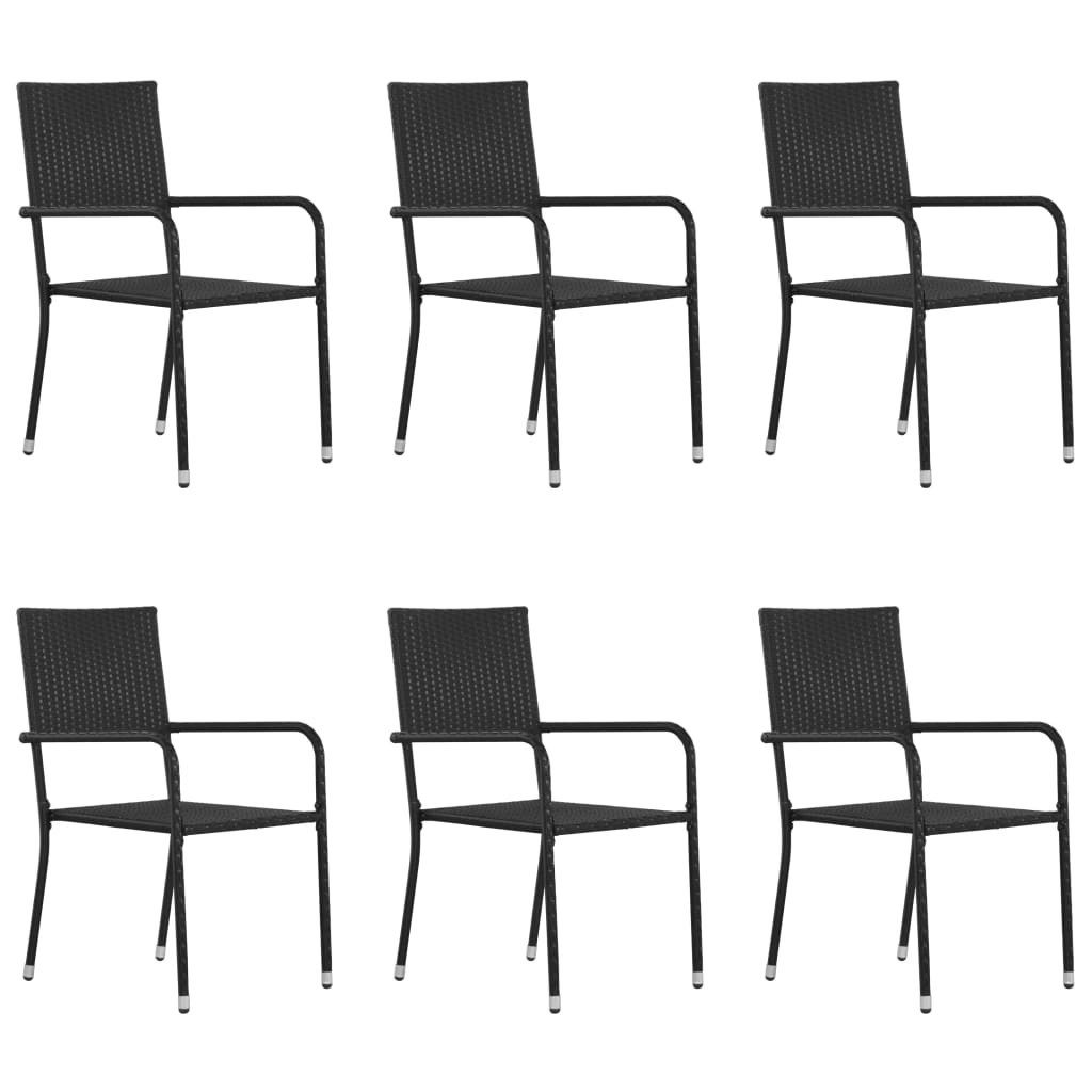 vidaXL Gartenstuhl NA Garten-Essstühle 6 Stk Stapelbar Schwarz Polyrattan