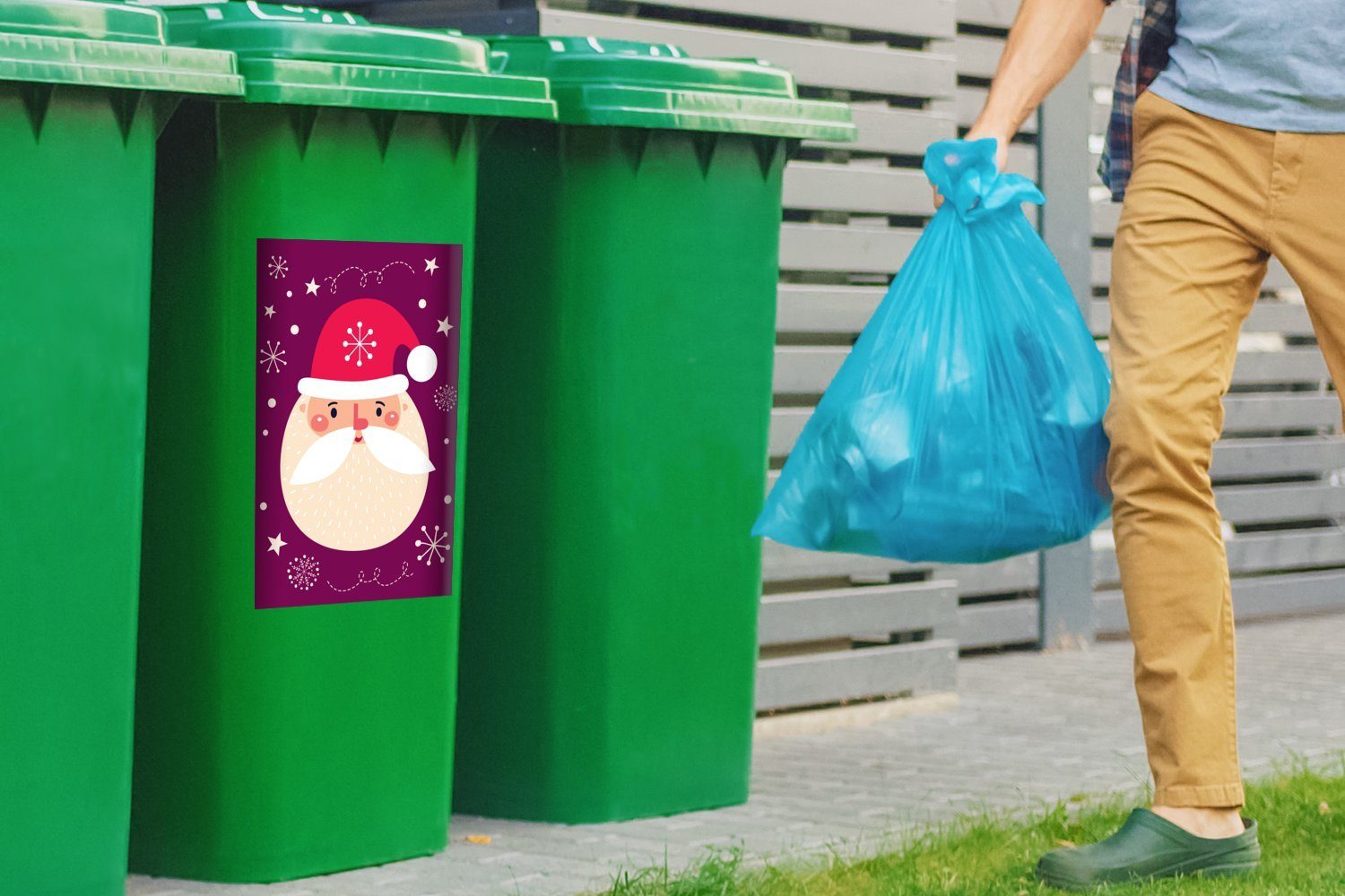 Mülltonne, Mülleimer-aufkleber, MuchoWow Wandsticker Schnee Abfalbehälter St), Sticker, (1 - Weihnachten Container, Weihnachtsmann -