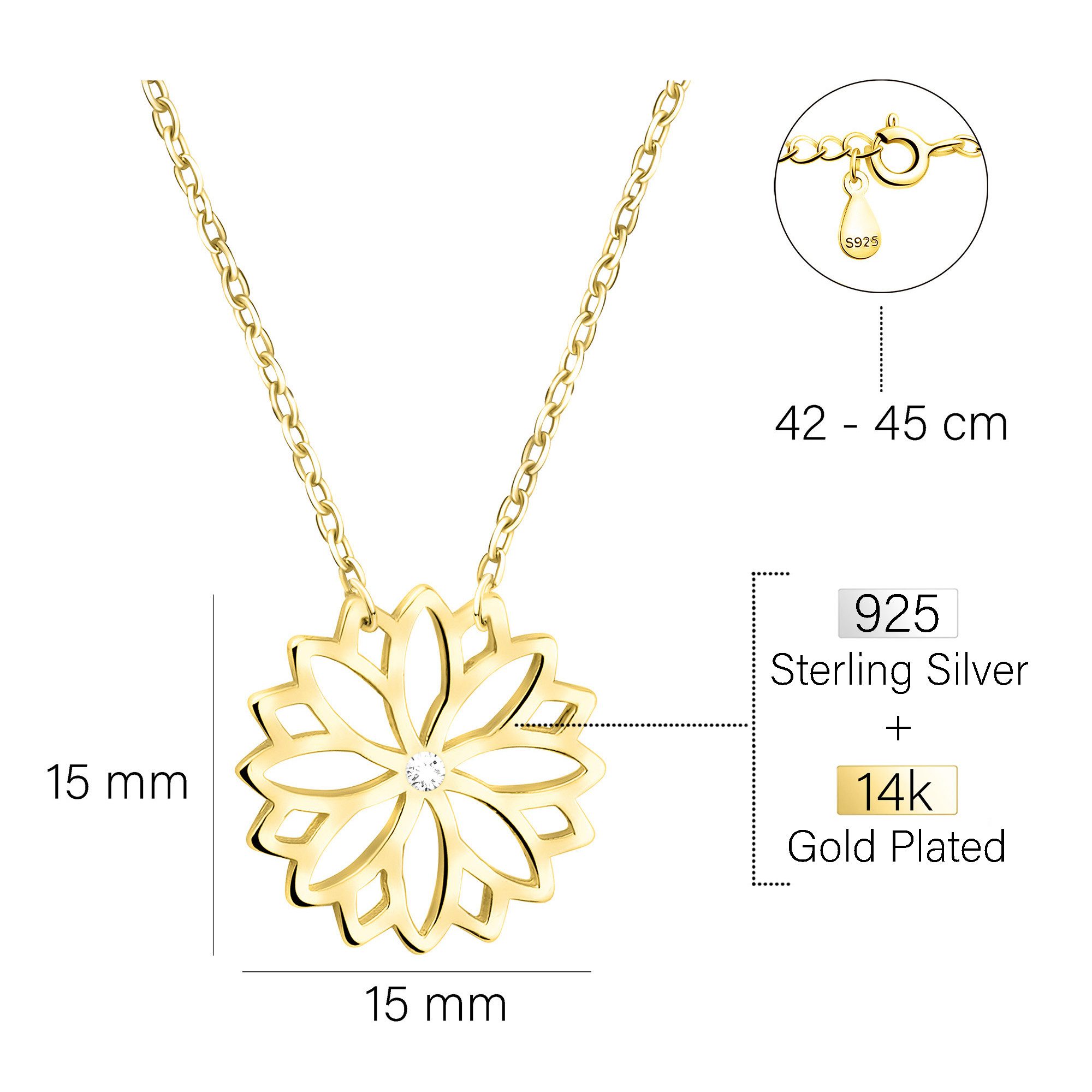Sofia Milani Kette mit Anhänger Blume, 925 Silber Damen Schmuck - N0676