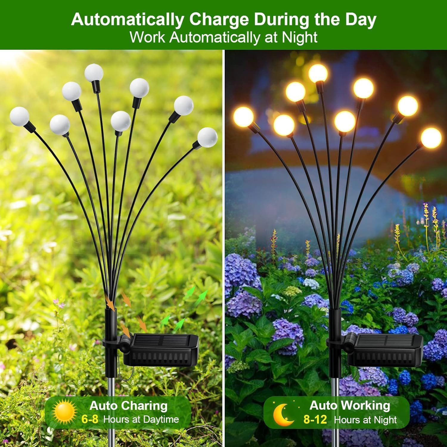 pedete LED Solarleuchte LED Solar Gartendeko solarlampen für außen 6 LED Solar Glühwürmchen, 2 Stück LED fest integriert IP65 Wasserdicht solarlampen für außen Warmweiß, LED Solarleuchte, solar lampen für außen, LED Solar Gartendeko, Solarlampen Garten, Swinging Garten Lichter Dekorative für Fußweg, Yard, Patio