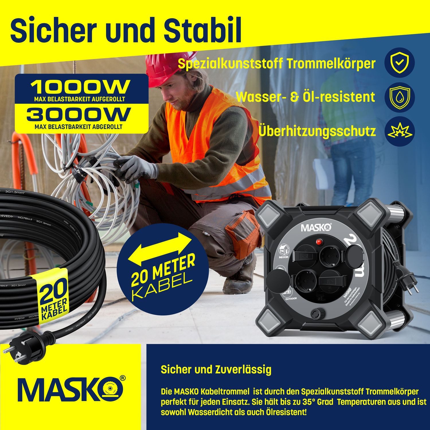 MASKO Kabeltrommel (Kabellänge 20 m), Verlängerungskabel günstig online kaufen