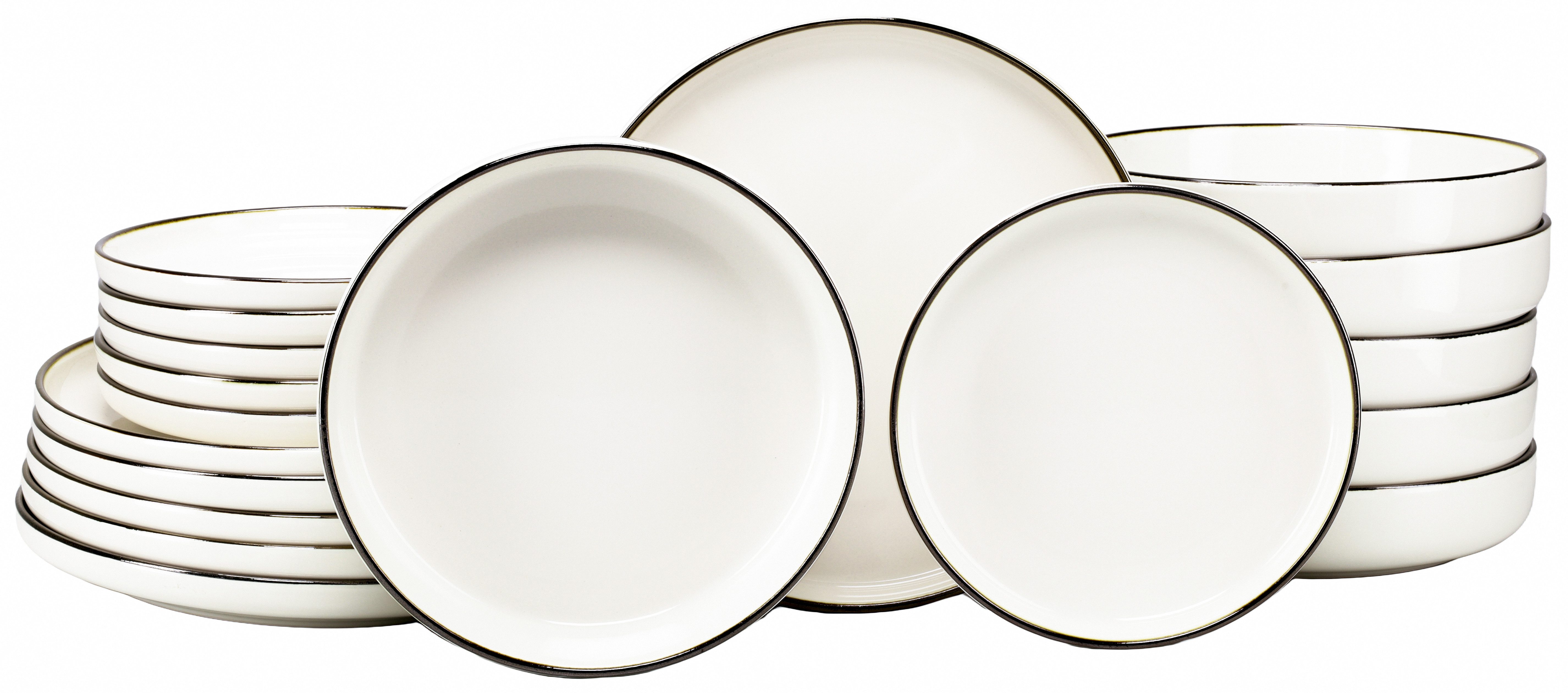 creaTable Teller-Set Nordic Festive, Service 18-tlg. (18-tlg), 6 Personen, Steinzeug, Teller Set, Minimalistisches Design, Dezente goldene …