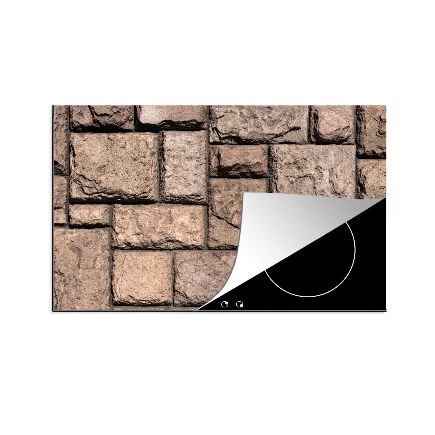 MuchoWow Herdblende-/Abdeckplatte Mauer mit verschiedenen Steinen, Vinyl, (1 tlg), 81x52 cm, Induktionskochfeld Schutz für die küche, Ceranfeldabdeckung