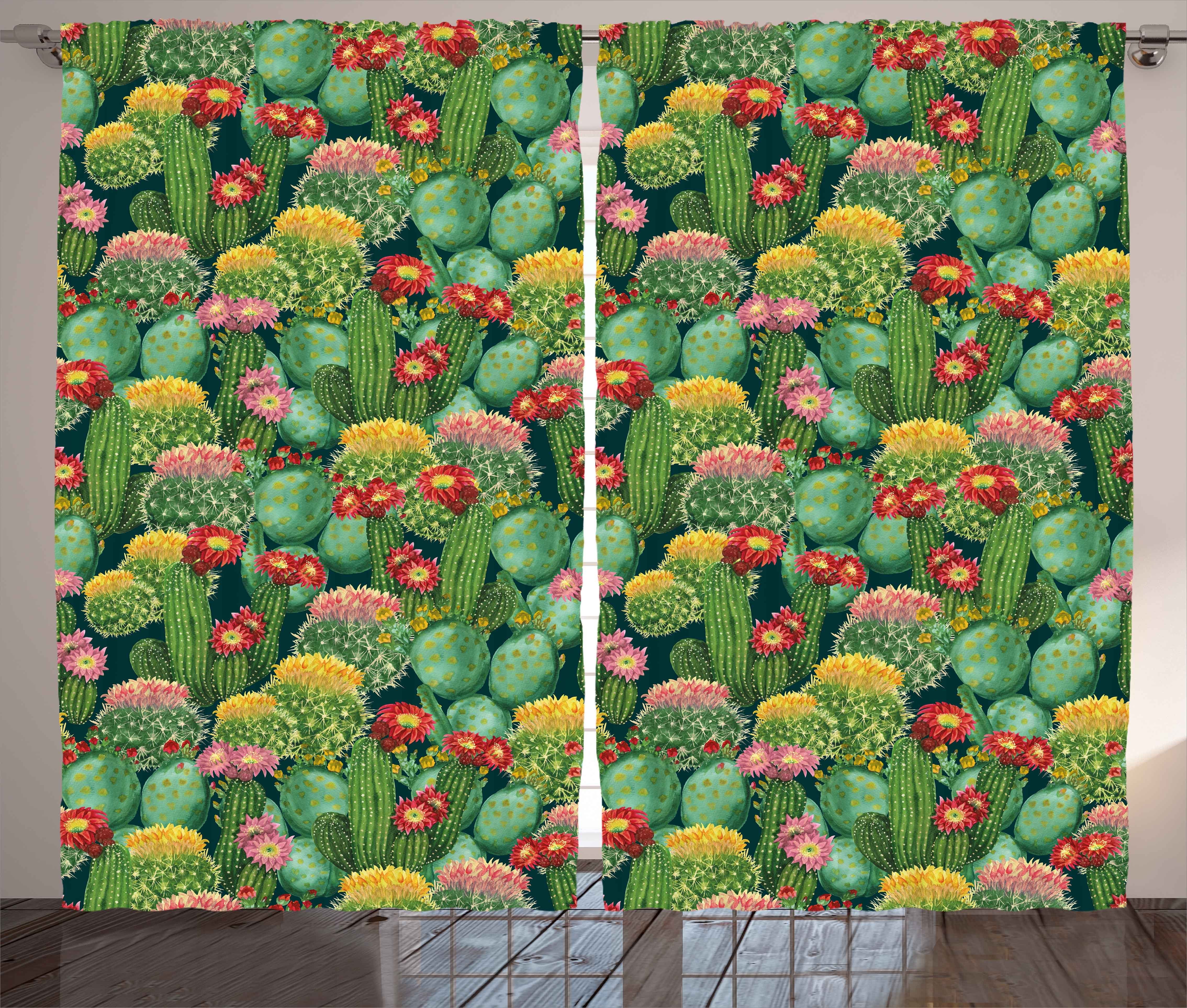 Gardine Schlafzimmer Kräuselband Vorhang mit Haken, und Abakuhaus, Blumen Kaktus-Blumen-Garten Schlaufen