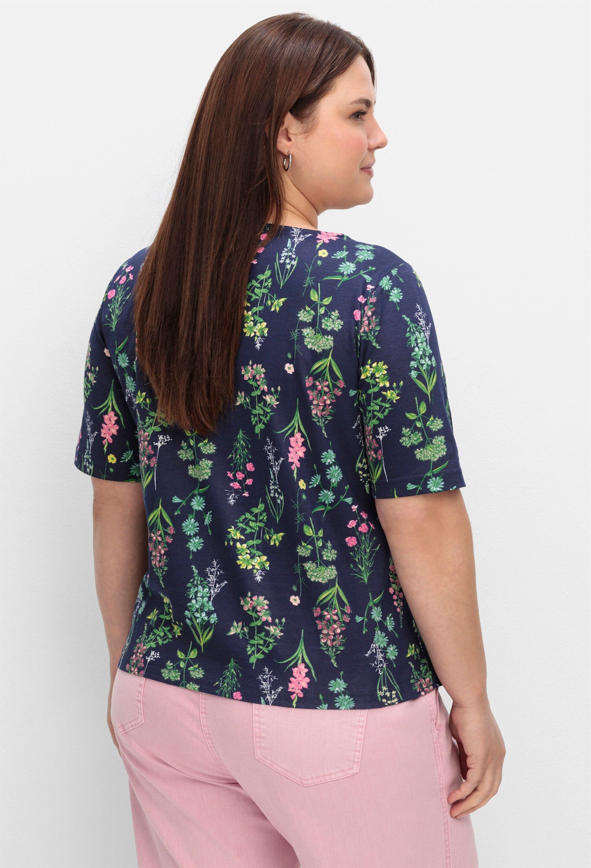 Sieh an! T-Shirt Kurzarm-Shirt Kurzarm mit U-Boot-Ausschnitt und floralem Print