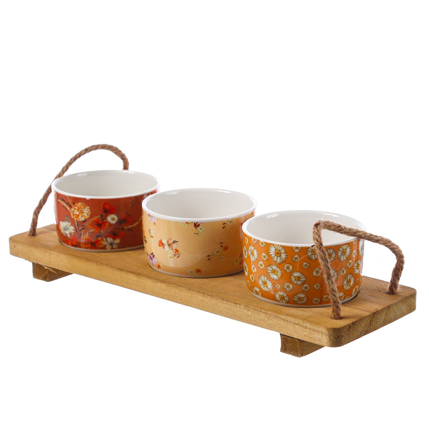 MARELIDA Servier-Set Tapas Set Servierset Servierplatte mit 3 Schalen Dipschalen Fingerfood, Holz, (4-tlg)