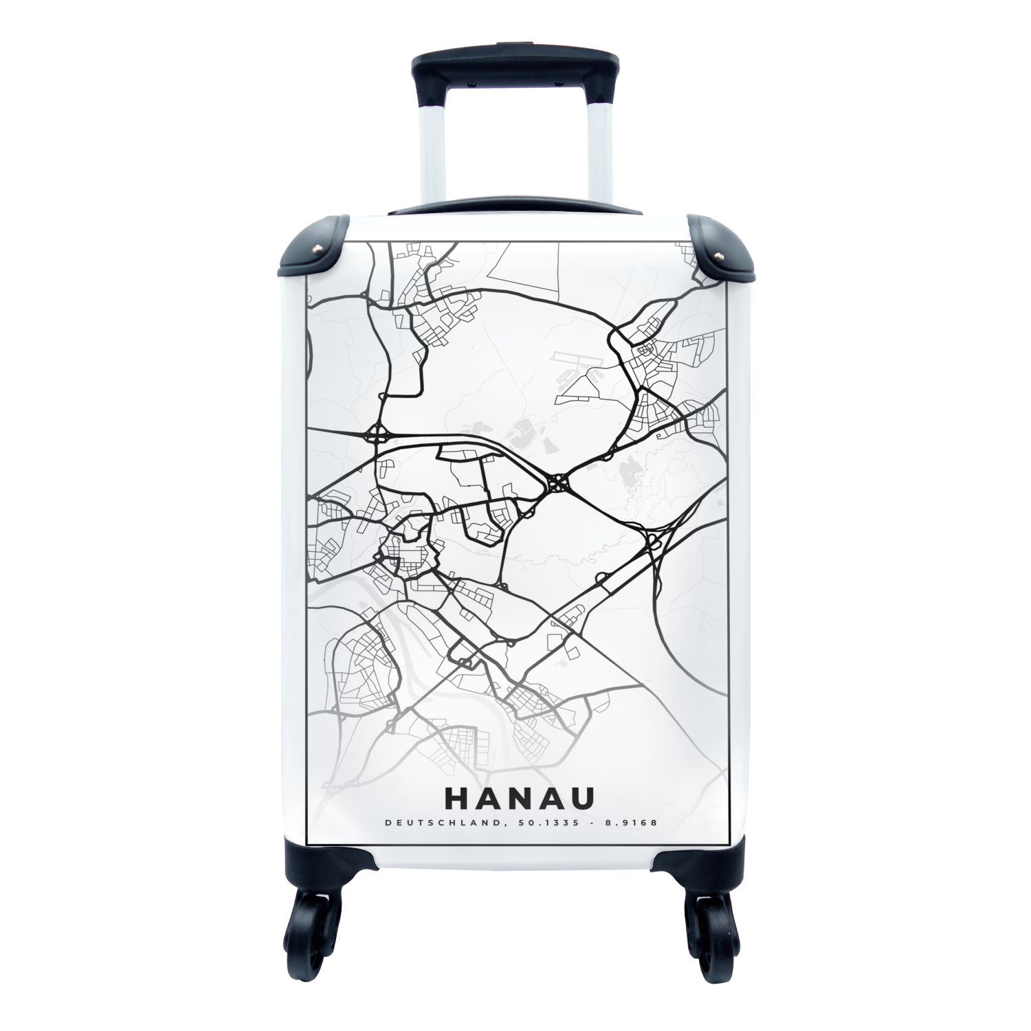 Hanau Stadtplan - MuchoWow Rollen, Reisekoffer von 4 Stadtplan - Reisetasche Handgepäckkoffer Trolley, Ferien, für mit Bedingungen, Handgepäck rollen,