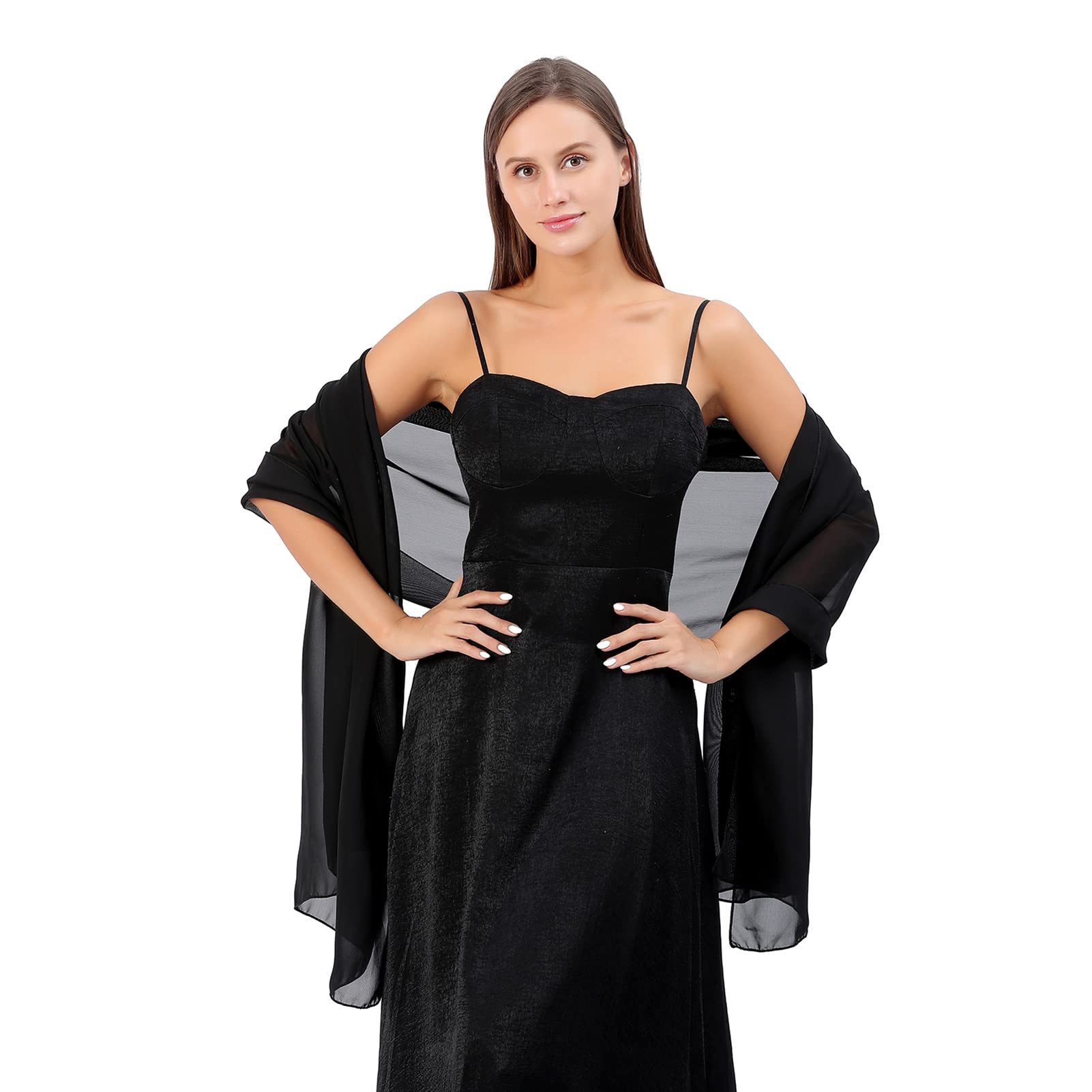 FOUORTUNATE-BEE Modeschal Elegante Damen-Stola aus Chiffon, leichter Schal für Abendkleider, Weicher Hochzeitsschal für Damen, dünner Umhang für Kleid & Party – Bild 3 von 5