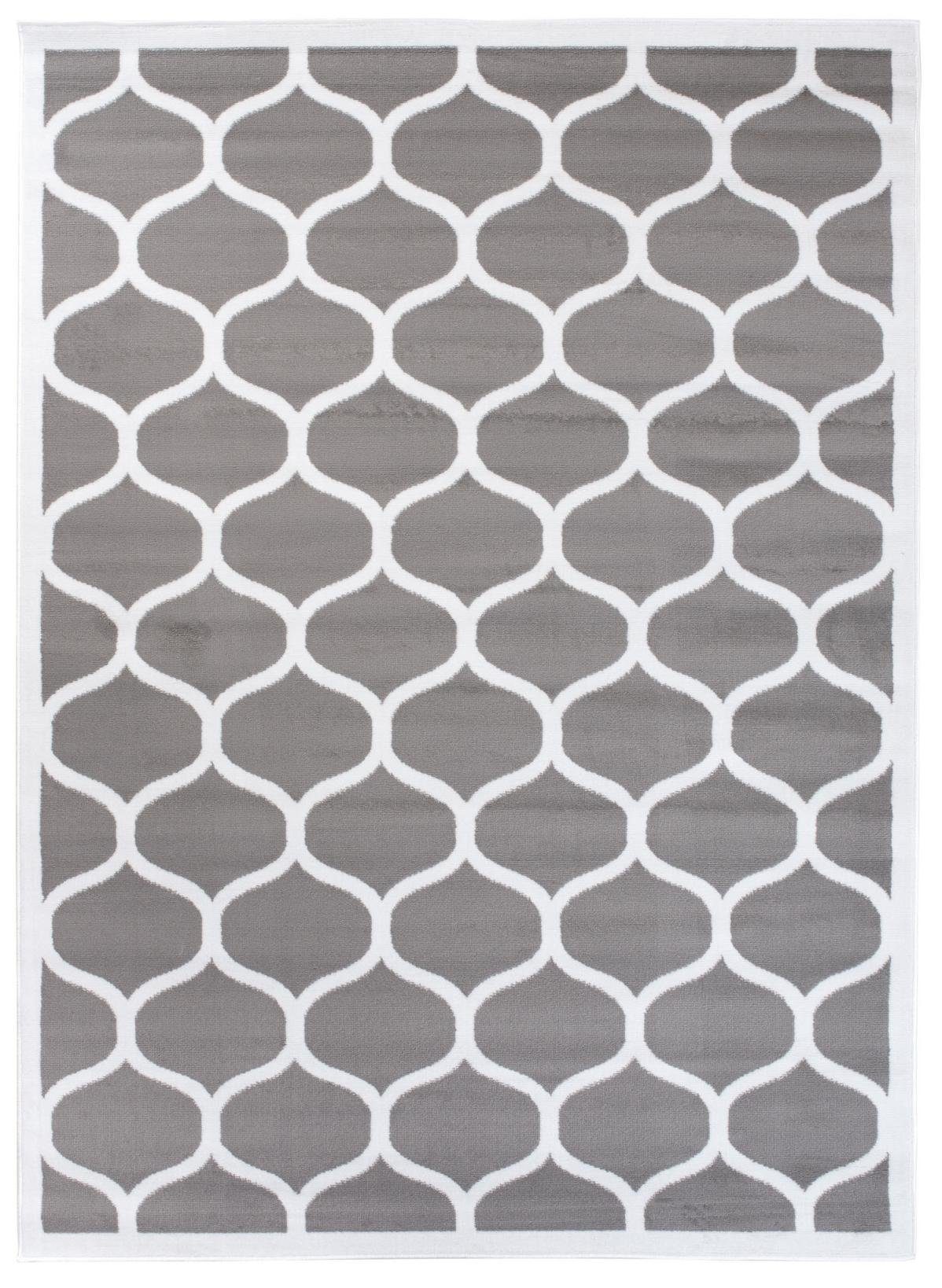 Designteppich Modern Teppich Geometrische Muster grau - Kurzflor, Mazovia, 70 x 140 cm, Geeignet für Fußbodenheizung, Höhe 7 mm, Kurzflor