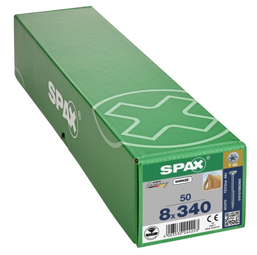 50 weiß mm Holzbauschraube, SPAX (Stahl St), verzinkt, 8x340 Spanplattenschraube