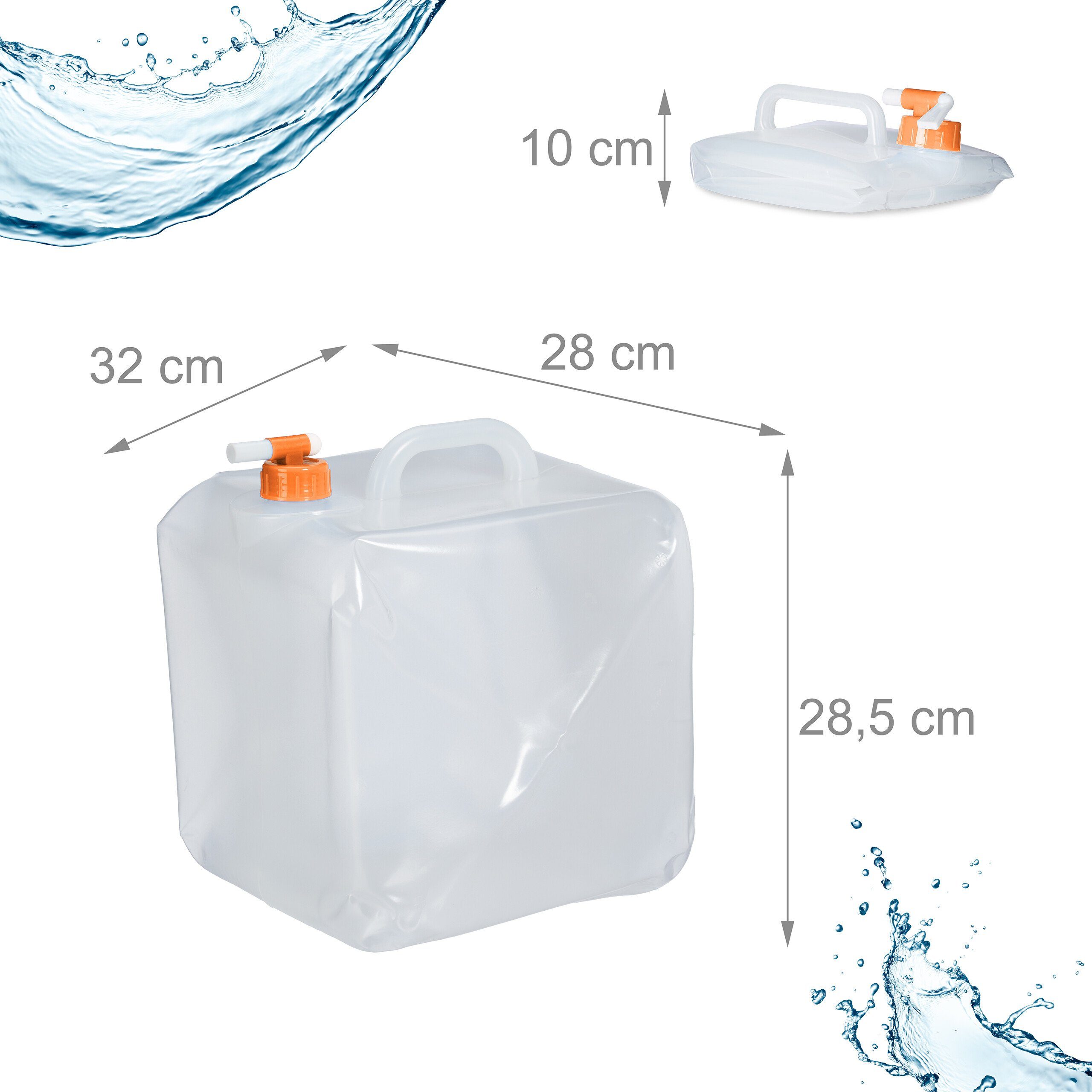 l, Faltbarer Transparent Kanister 20 Set Wasserkanister relaxdays Orange Orange 3er