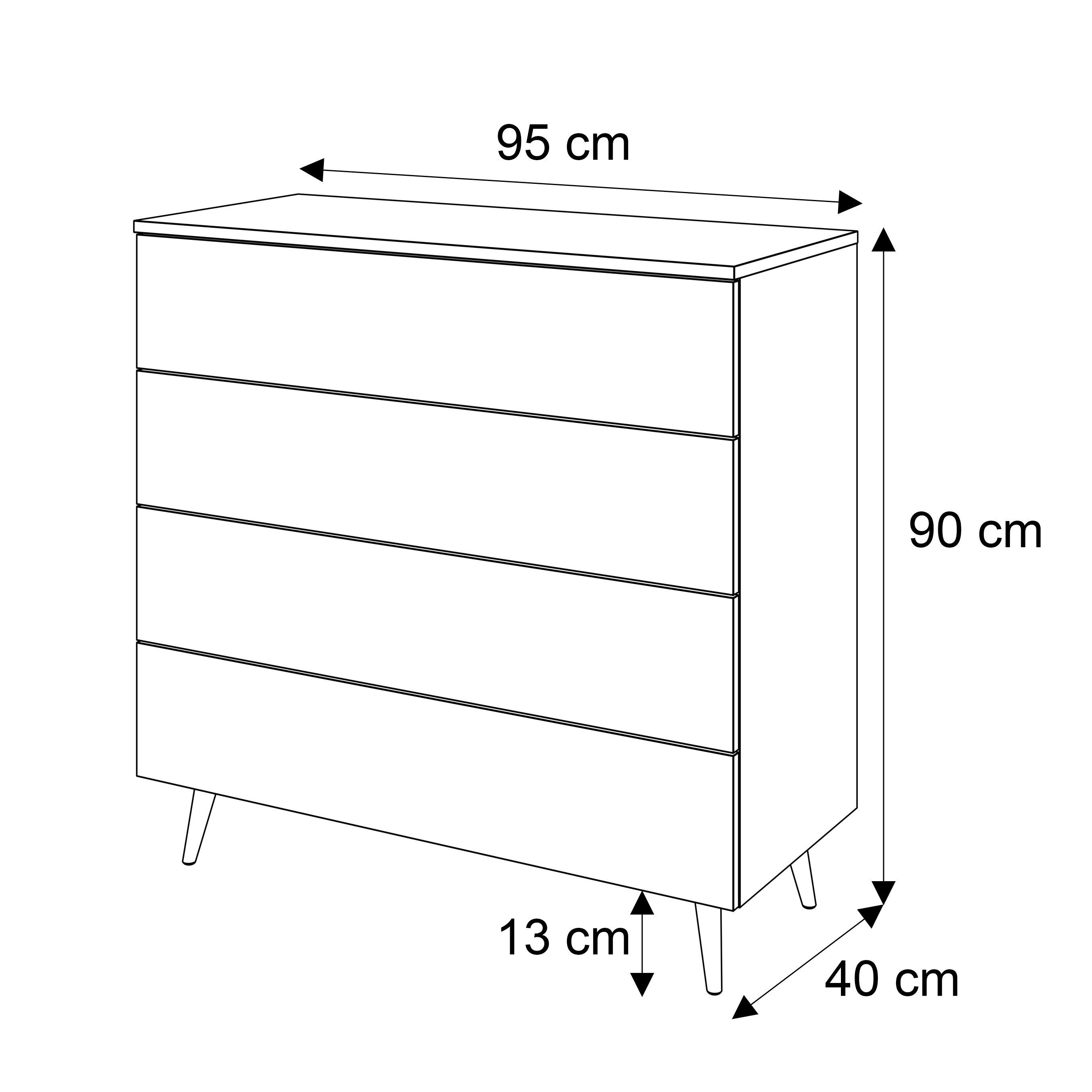 Lookway Kommode AURA 4S mit Schubladen und Griffloses Öffnungssystem, 95x40x90 cm – Bild 5 von 5