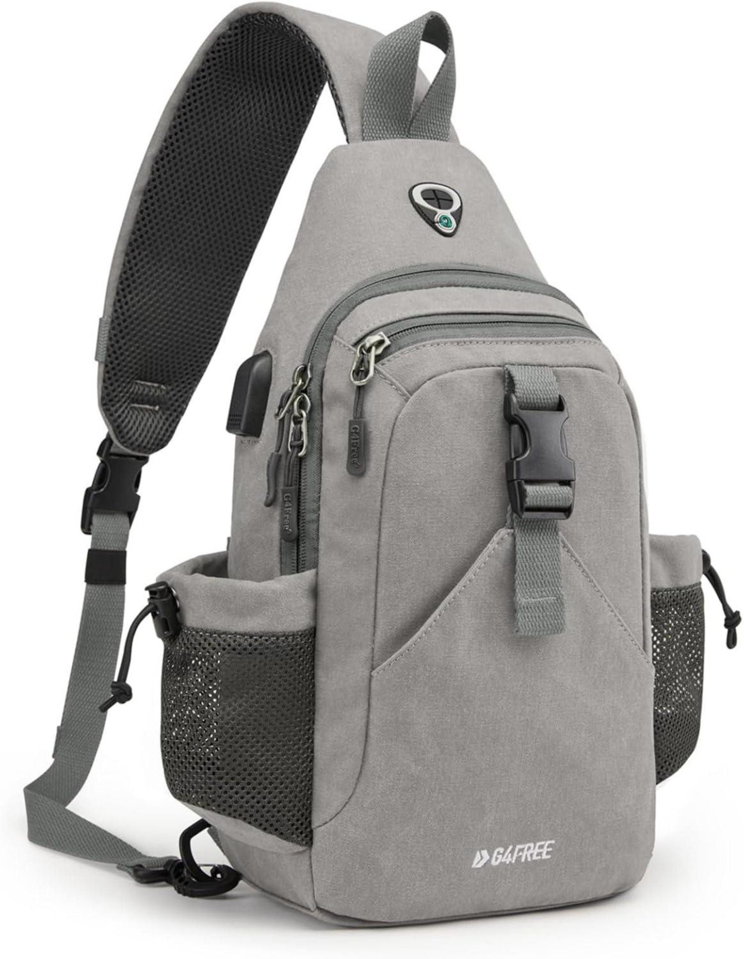 LuxusKollektion Tagesrucksack Canvas Brusttasche Schultertasche Sling Bag Herren Damen Wandern Grau