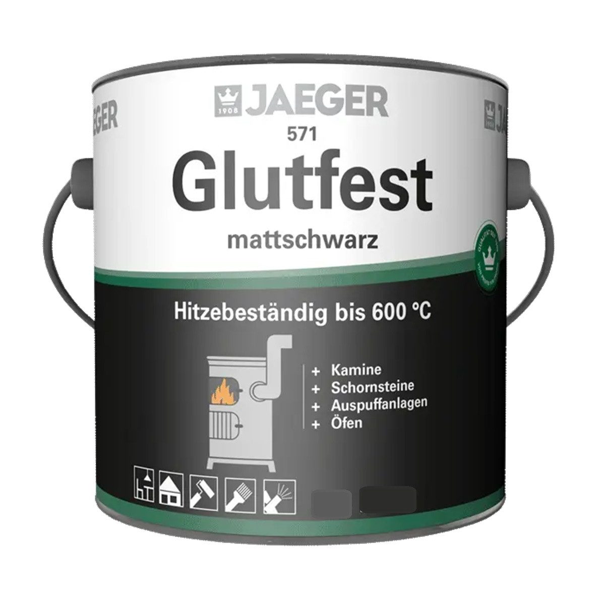 Jaegerlacke Metallschutzlack Hitzelack Glutfest 571 für Metalloberflächen, mattschwarz, hitzebeständig bis 600°C Rotglut