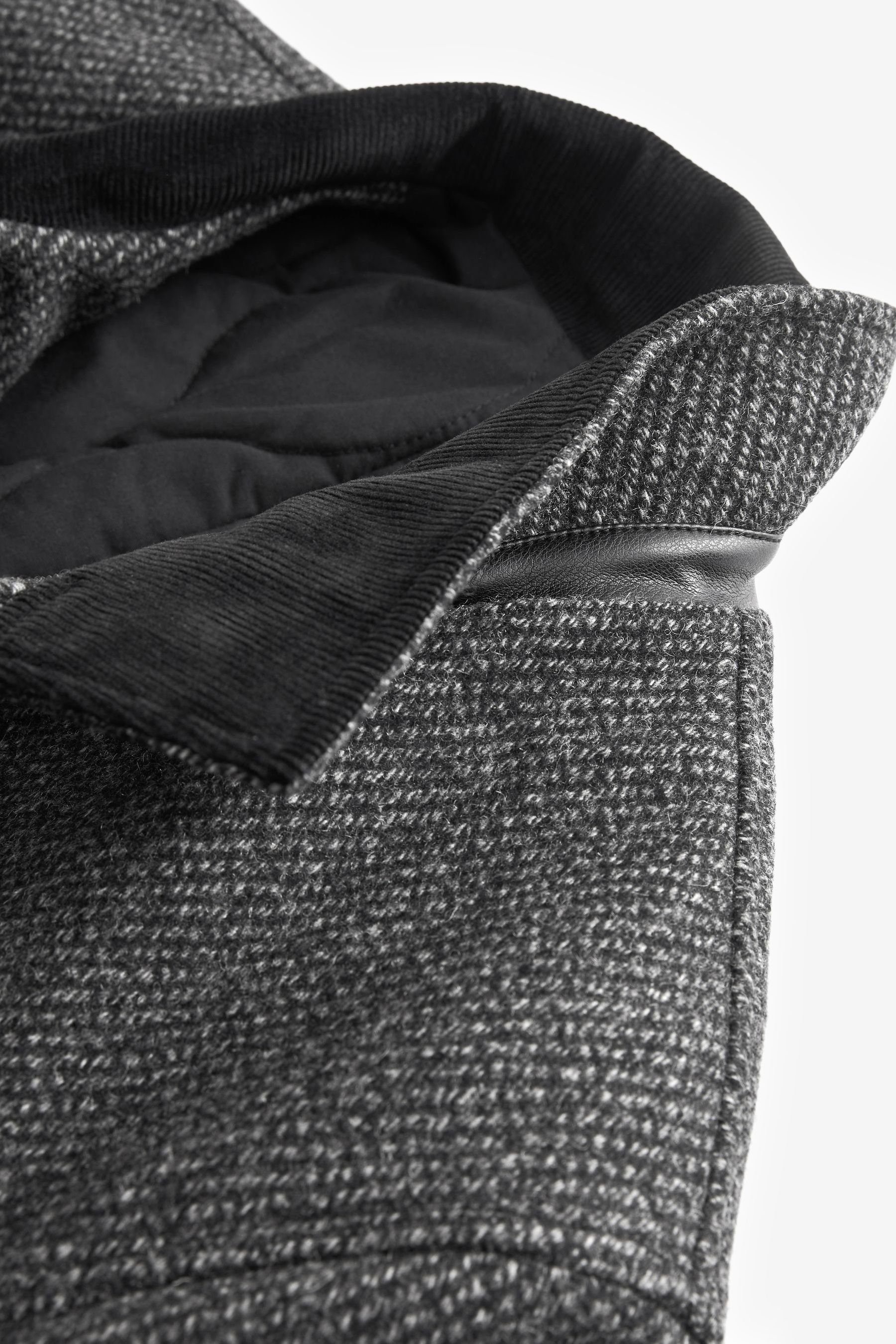 Next Wollmantel Mantel aus Grey vier Taschen Wollgemisch Stehkragen (1-tlg) mit Charcoal