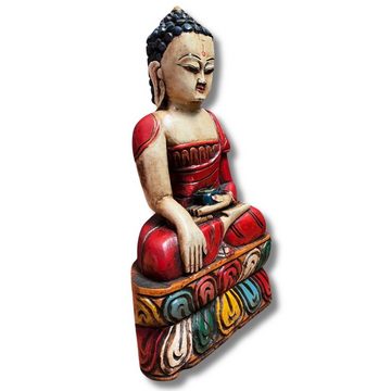 Asien LifeStyle Buddhafigur Buddha Figur Holz Nepal Skulptur - 25,5cm - handbemalt