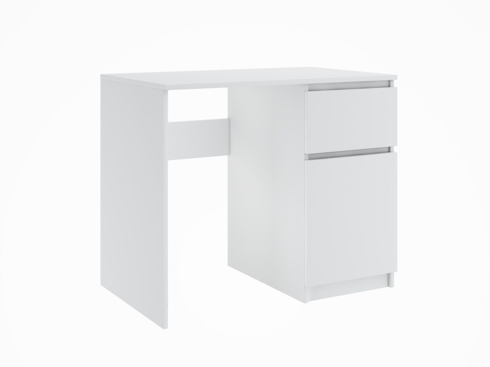 Furnify Computertisch 90 cm HERMES mit 1 Schublade & 1 Tür, Rechtsseitiger, Weiß