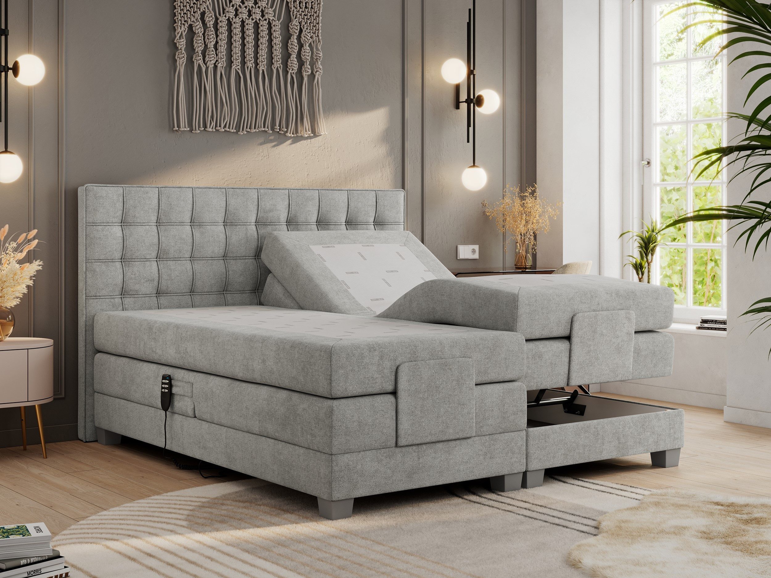 MKS MÖBEL Boxspringbett ELECTRO (Set, Packung, Multipocket-Matratzen, T30-Schaum, Elektrische Matratzenverstellung), Elektrisch verstellbare, Doppelbett mit Kopfteil, Topper T25/Visco