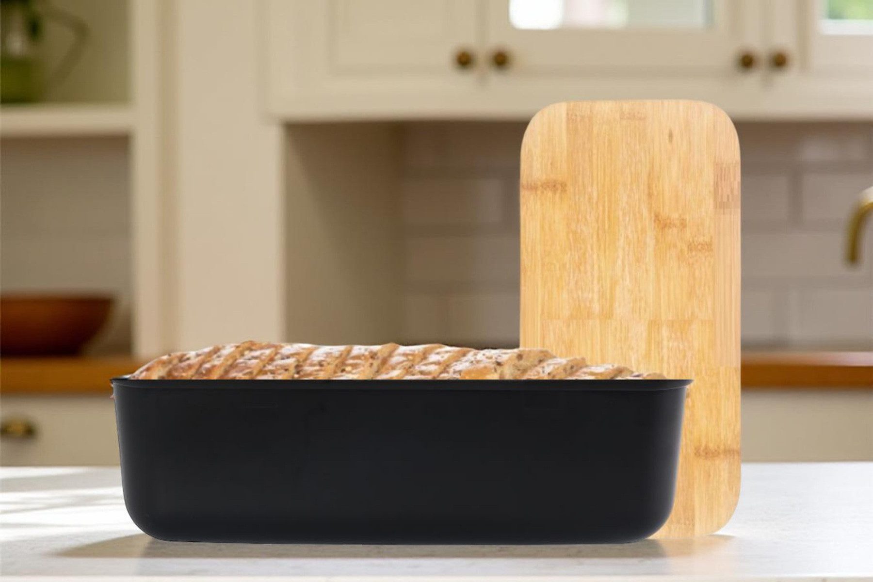 Cheffinger Aufbewahrungsbox mit Bambus-Schneidebrett für Brot, Brötchen & Gebäck (1 St) – Bild 3 von 4