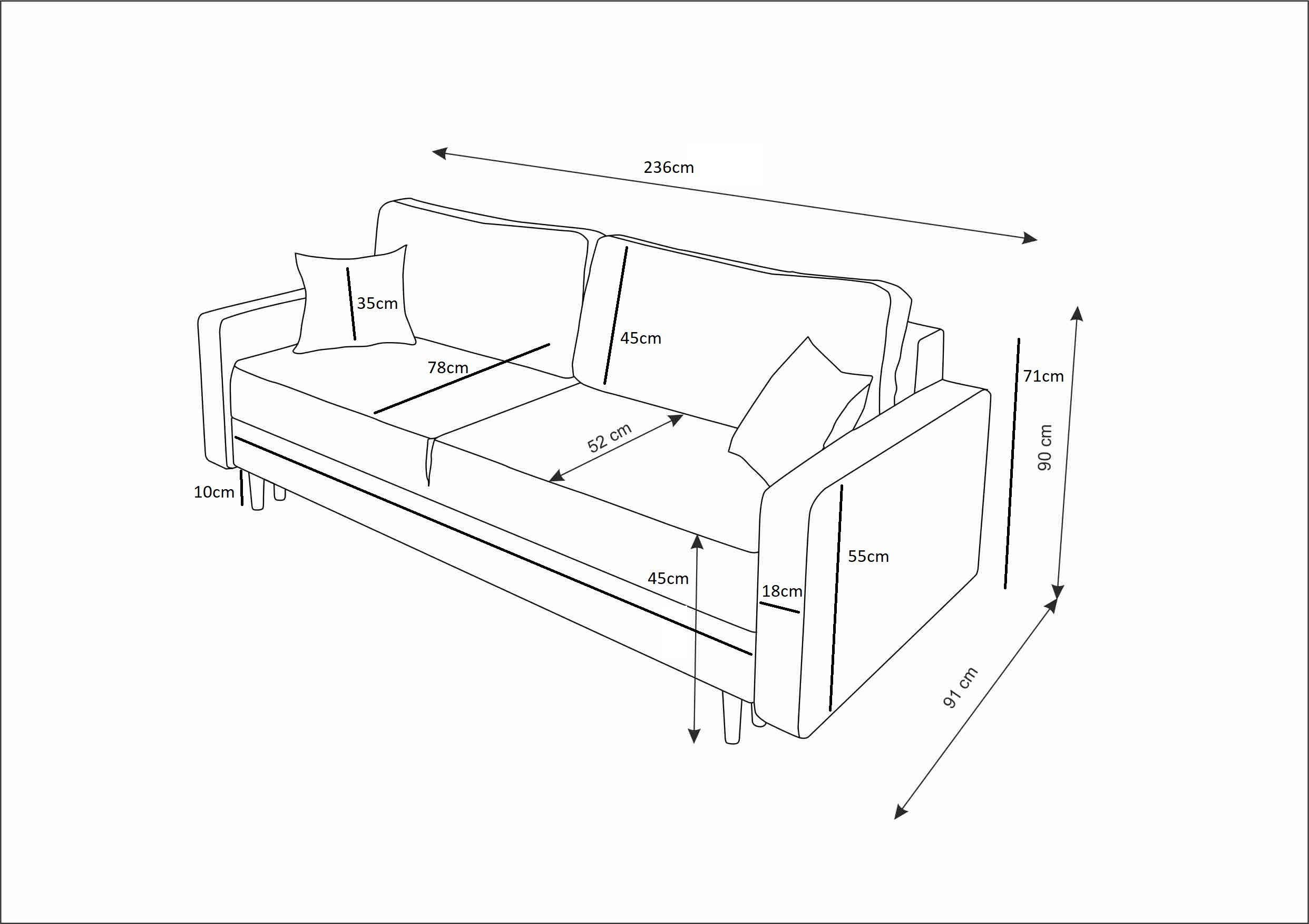 Sofa mit Bettkasten 236cm SOLO pressiode COUCH Schlaffunktion Schlafsofa, Grün und