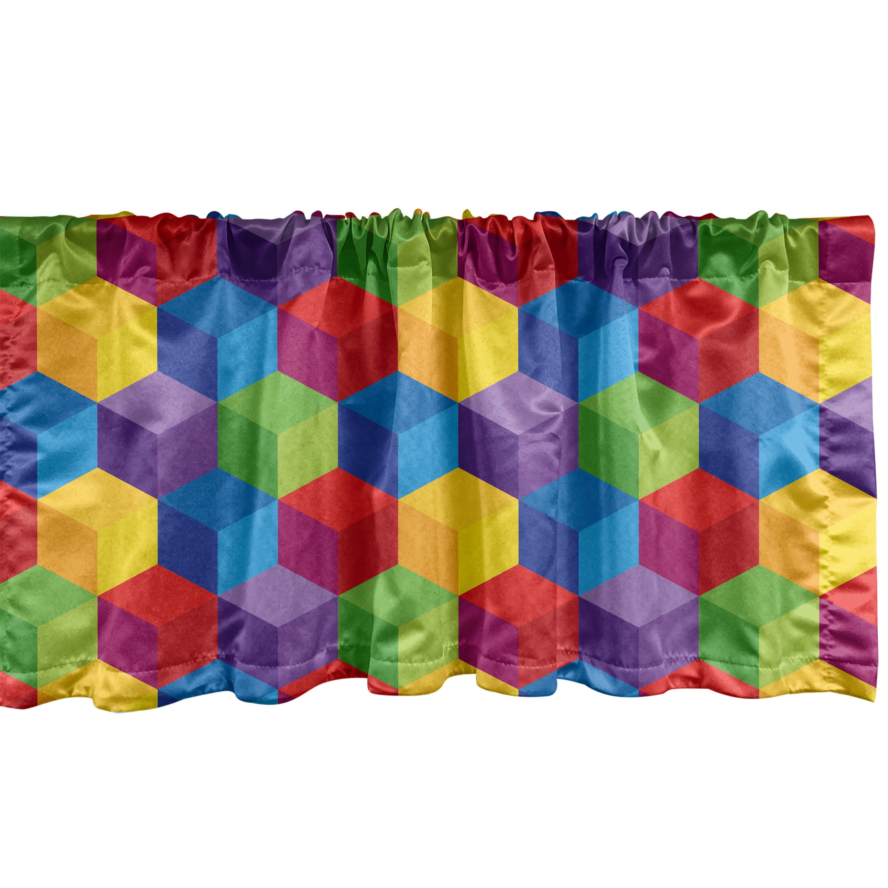 Scheibengardine Vorhang Volant für Küche Schlafzimmer Dekor mit Stangentasche, Abakuhaus, Microfaser, Würfel Regenbogen-Inspired Childish