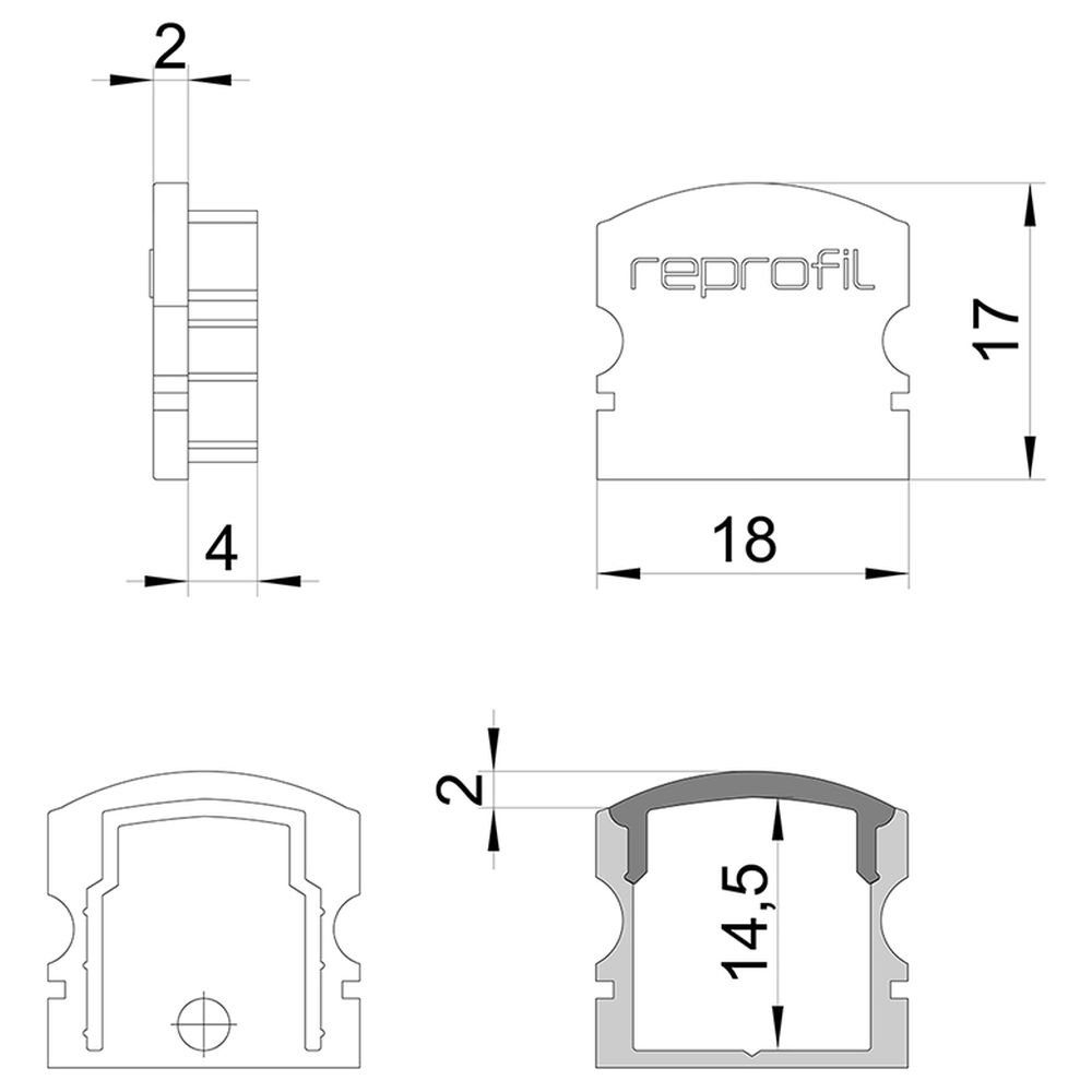 1-flammig, LED-Stripe-Profil Abdeckung:, LED Deko-Light Endkappe 2er-Set, 18mm, für F-AU-02-12, click-licht schwarz, Streifen Profilelemente