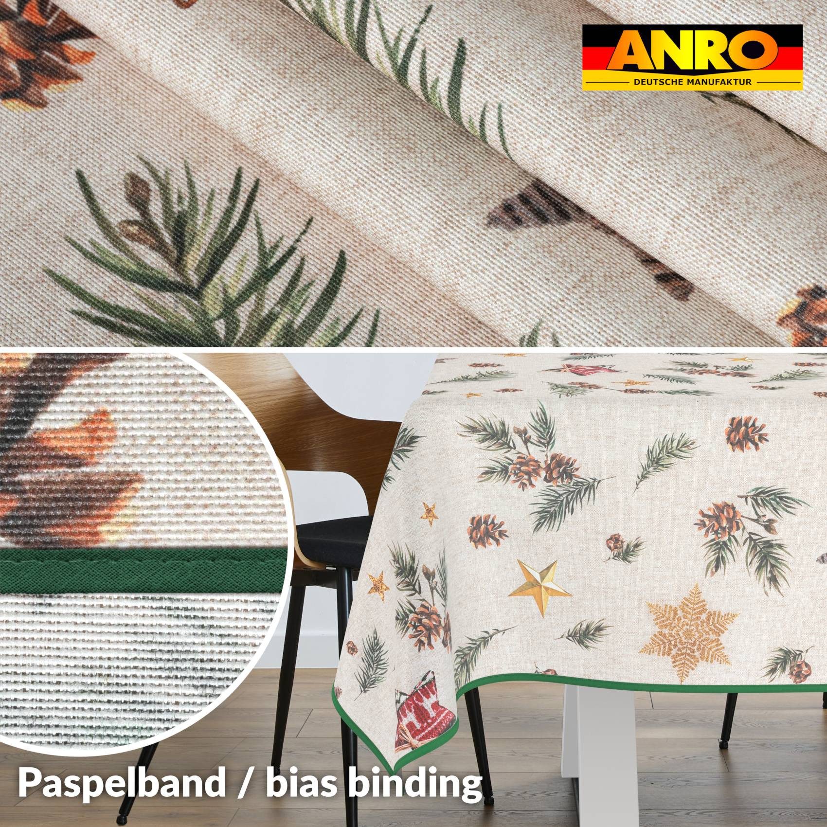 ANRO Tischdecke pflegeleicht Weihnachten Tischtuch Christmas Tannenzapfen T günstig online kaufen