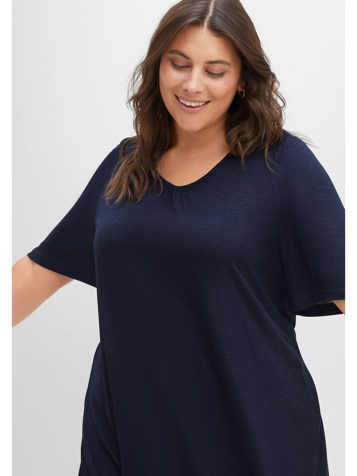 Große Sheego Flammgarn-Optik Longshirt in transparenter Größen nachtblau leicht