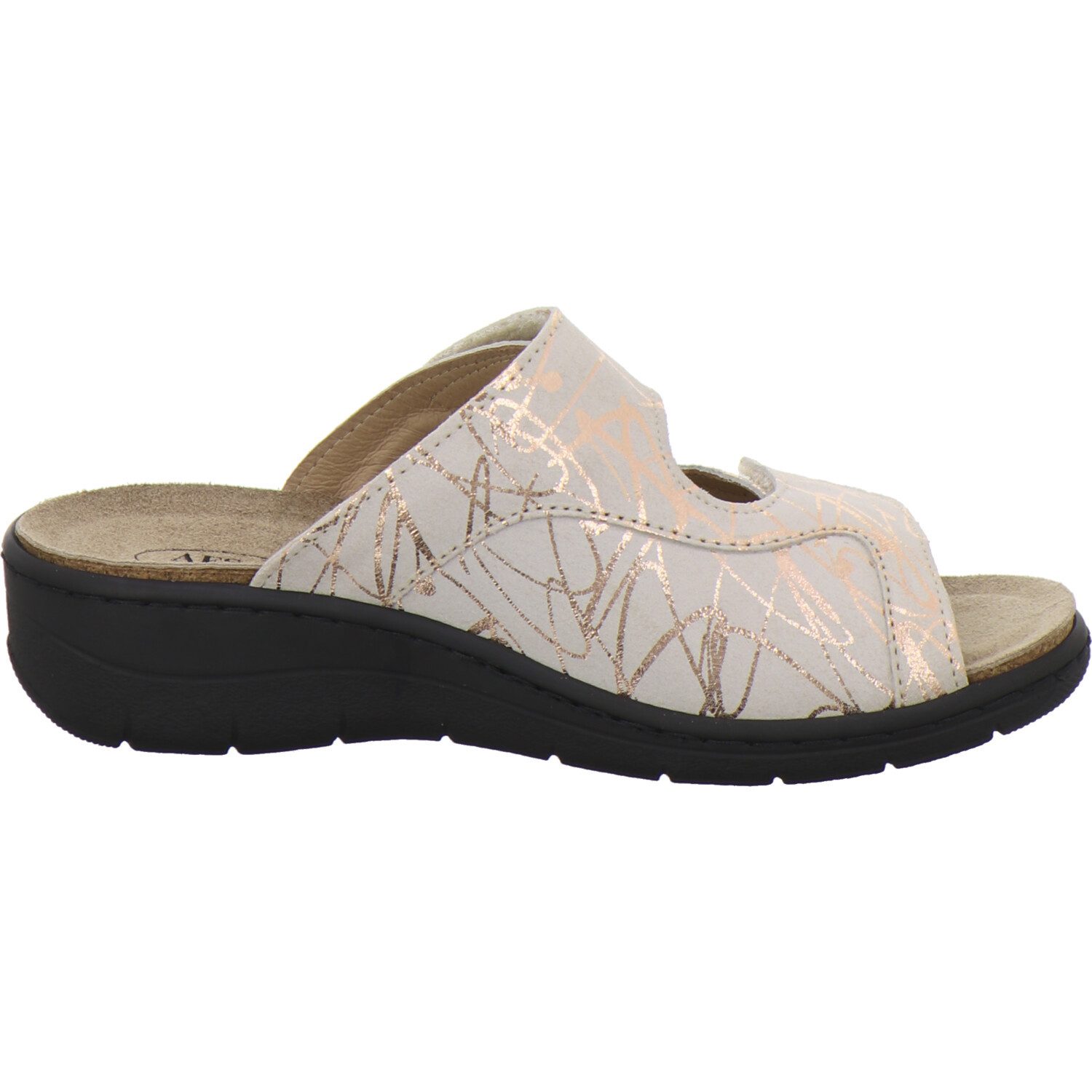 AFS-Schuhe 2783211 Hallux Wechselfußbett Pantolette für Damen mit Keilabsatz, bequeme Sandalen aus Leder