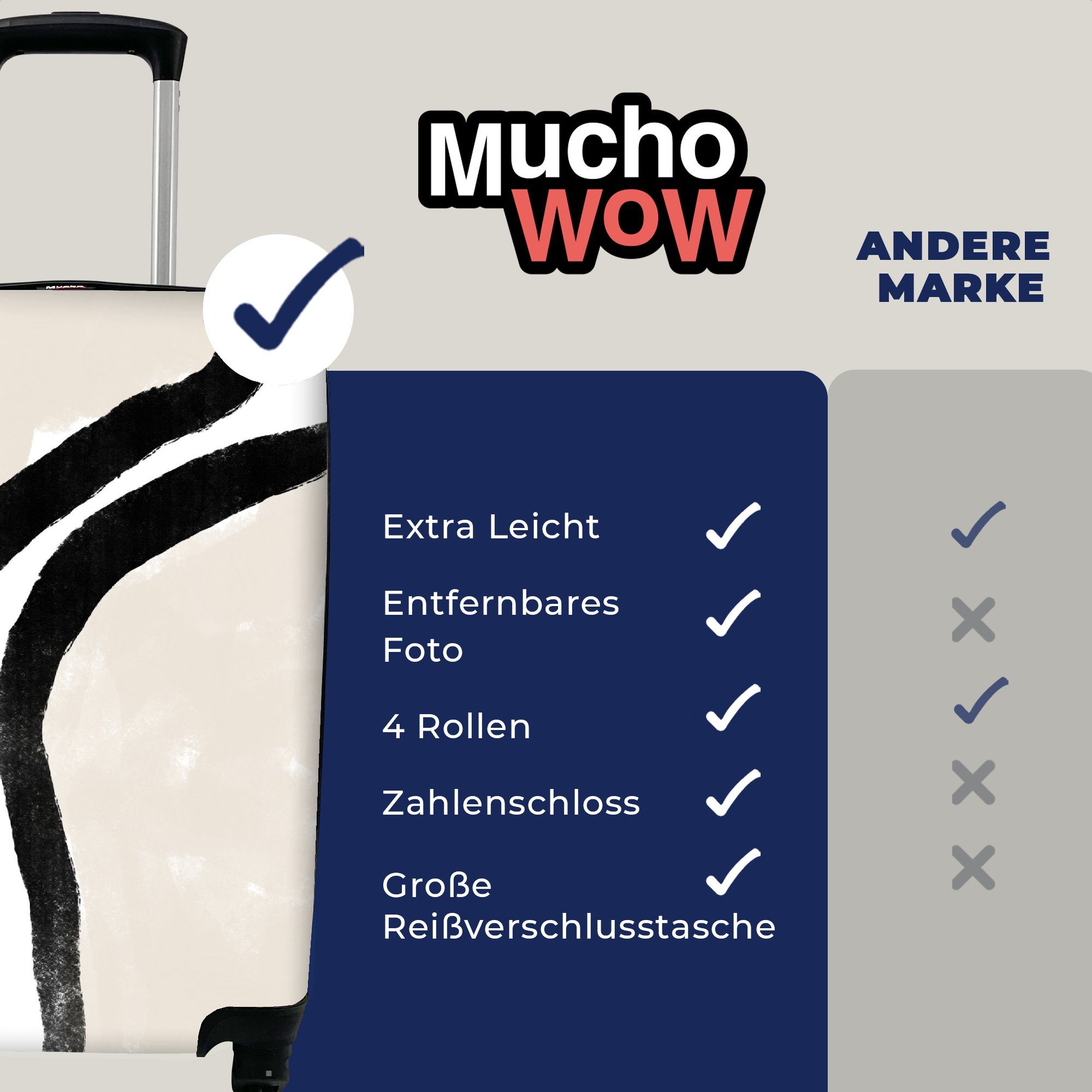 - - MuchoWow Reisetasche Trolley, Design rollen, Pastell, Rollen, Ferien, mit Linie für - 4 Handgepäckkoffer Handgepäck Abstrakt Reisekoffer
