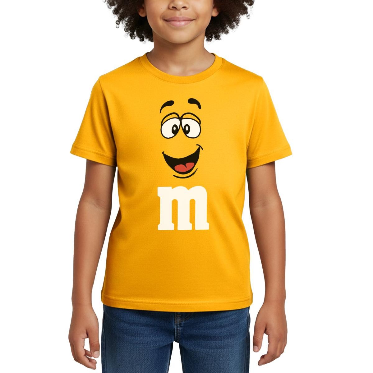 T-Shirt Gelbes M Kostüm Mit Gesicht Karneval Gruppen Kinder T-Shirt