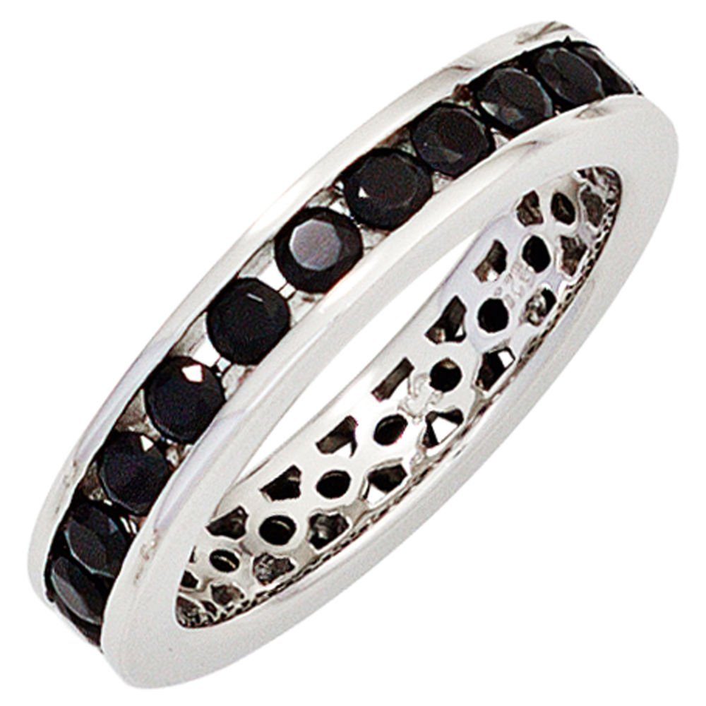 Schmuck Krone Silberring Ring Damenring aus 925 Silber glänzend Zirkonia schwarz rundum Damen Silberring, Silber 925