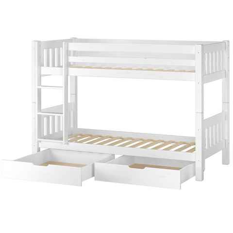 ERST-HOLZ Etagenbett Hochbett Kinderetagenbett aus Kiefer, weiß + 2 Rollroste + Bettkasten