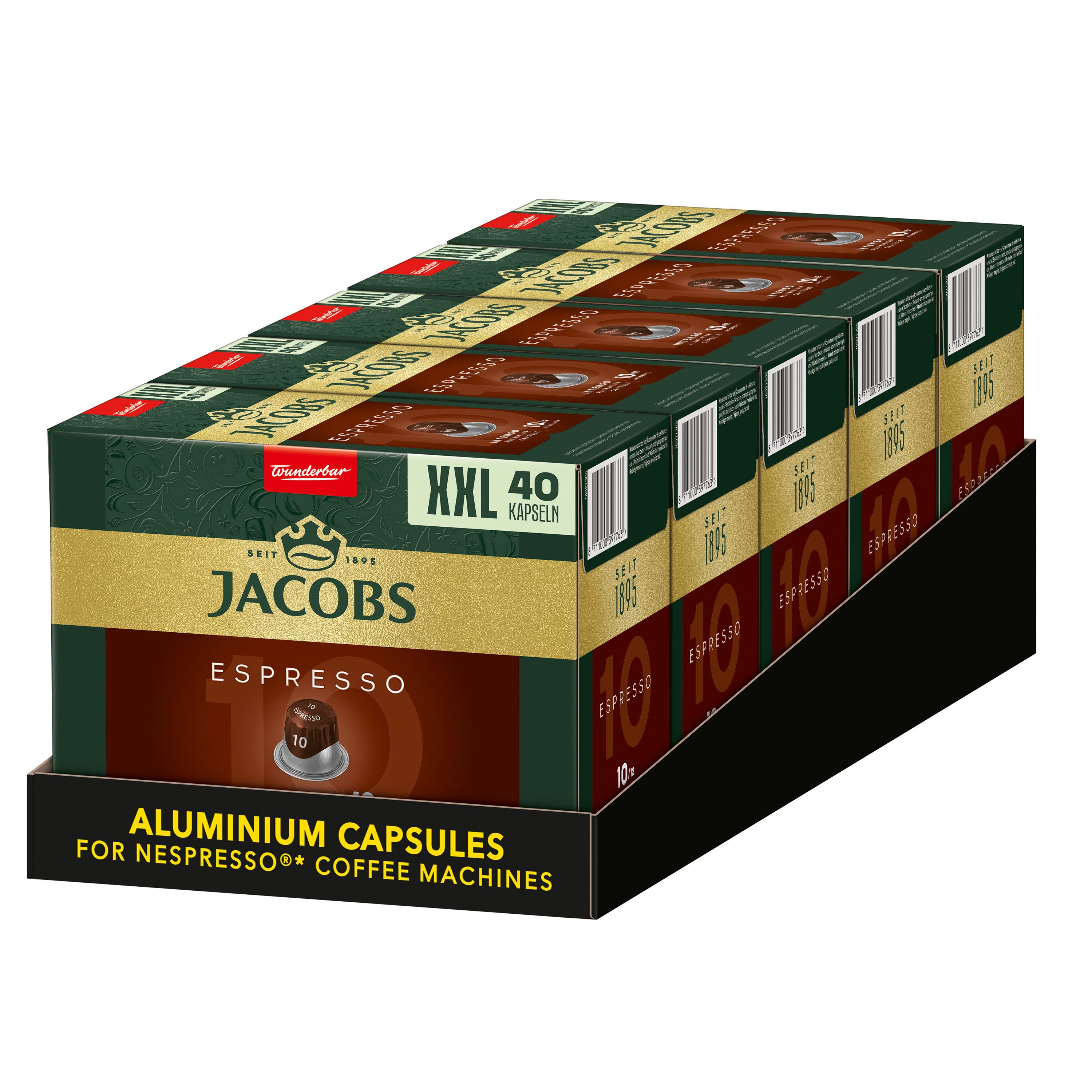 JACOBS Kaffee Kapseln Espresso 10 Intenso XXL-Pack 5 x 40 Nespresso®* kompatibel, (Packung, 5er Set)