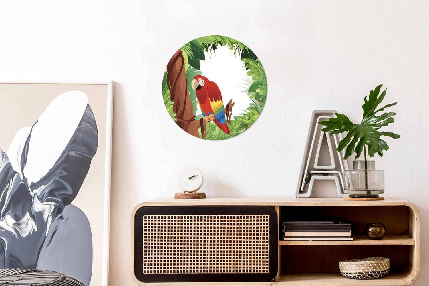 Illustration Papageis Wohnzimmer, Rundes Eine Wandbild, St), Forex, (1 cm MuchoWow Wanddekoration Regenwald, Gemälde eines 30x30 im Kreis