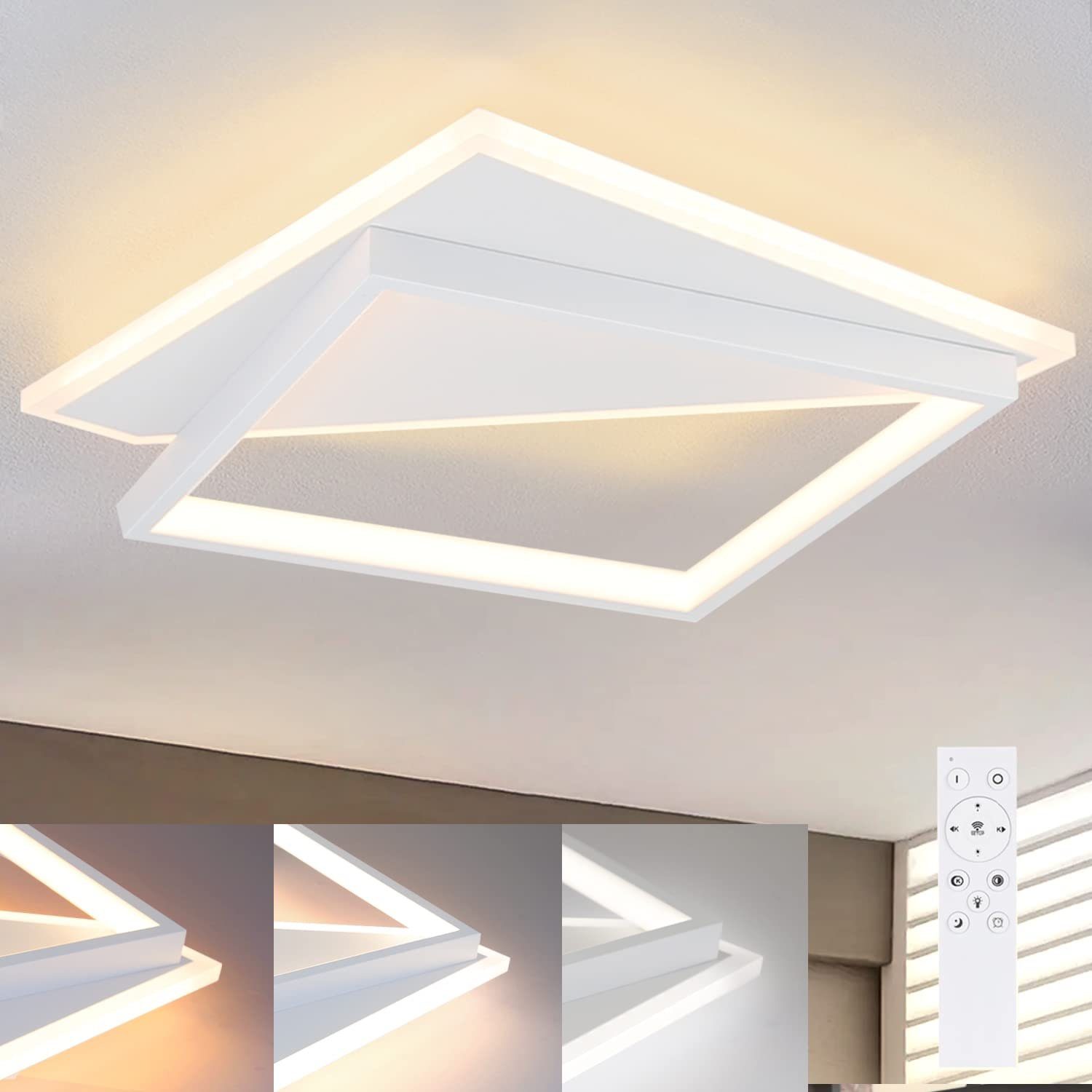 ZMH LED Deckenleuchte Dimmbar Modern für Wohnzimmer Esszimmer Büro Küche Flur, LED fest integriert, Tageslichtweiß, weißen, 35*35cm
