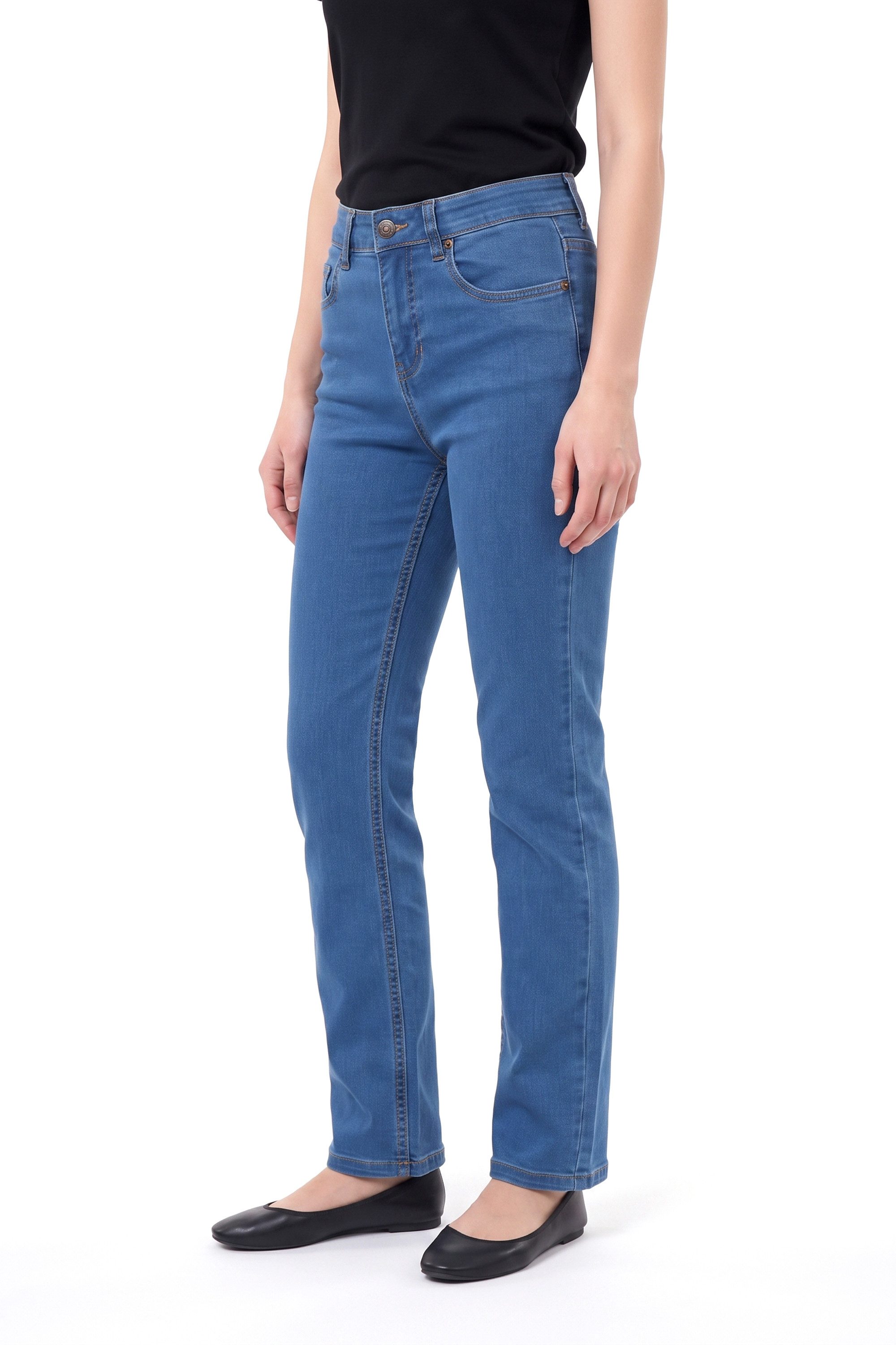 ESRA Regular-fit-Jeans Damen Jeans Straight Leg Stretch Jeans Damen Gerades Bein Jeanshose Straight Jeans Damen Geradeschnitt High Waist Jeanshose bis Übergröße – Bild 5 von 5