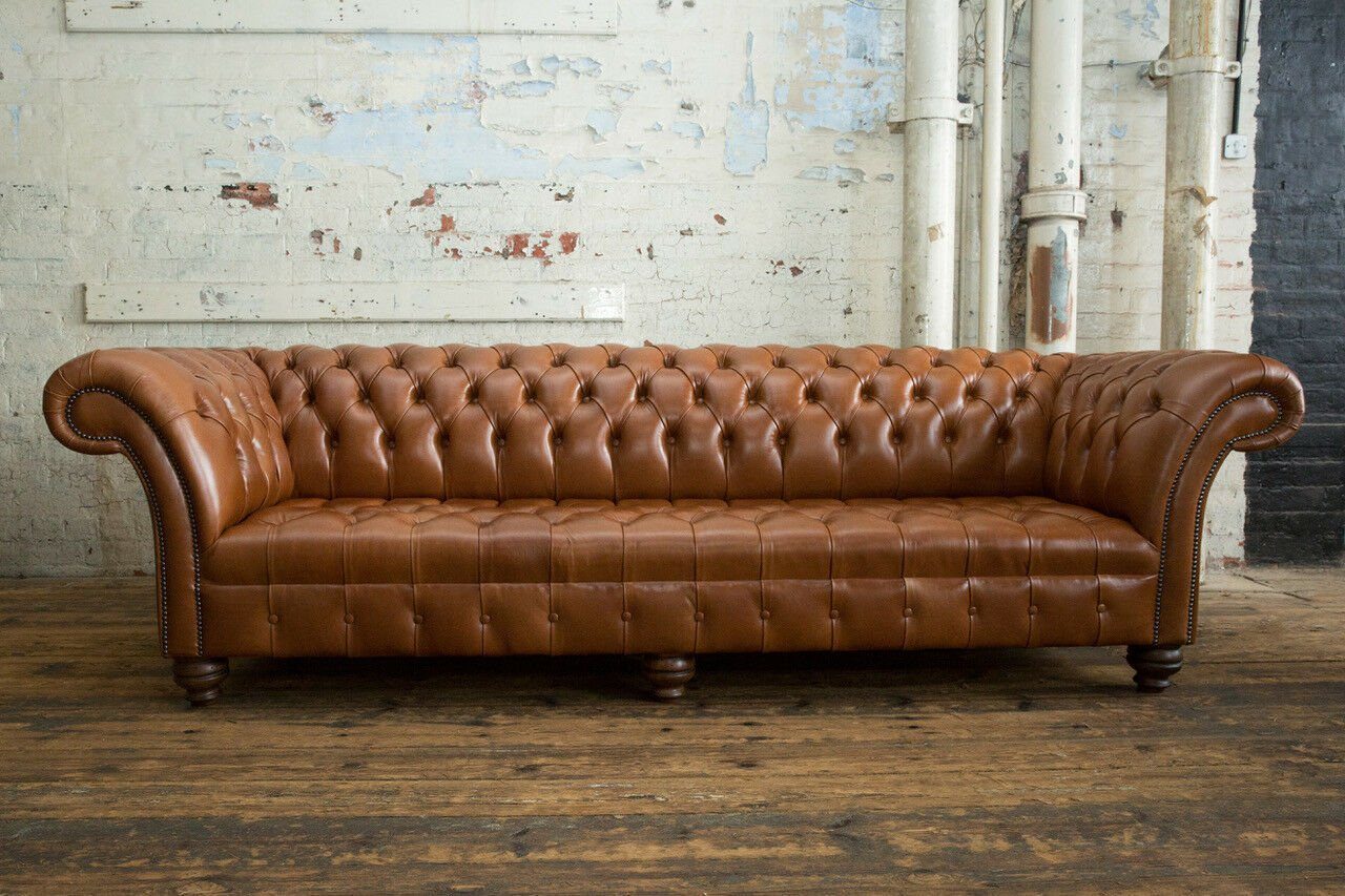 Sofa 100% Big Sofort, Sitzer Chesterfield Europa Chesterfield-Sofa in Leder Braun Teile, xxl Couch 1 4 Leder Made JVmoebel