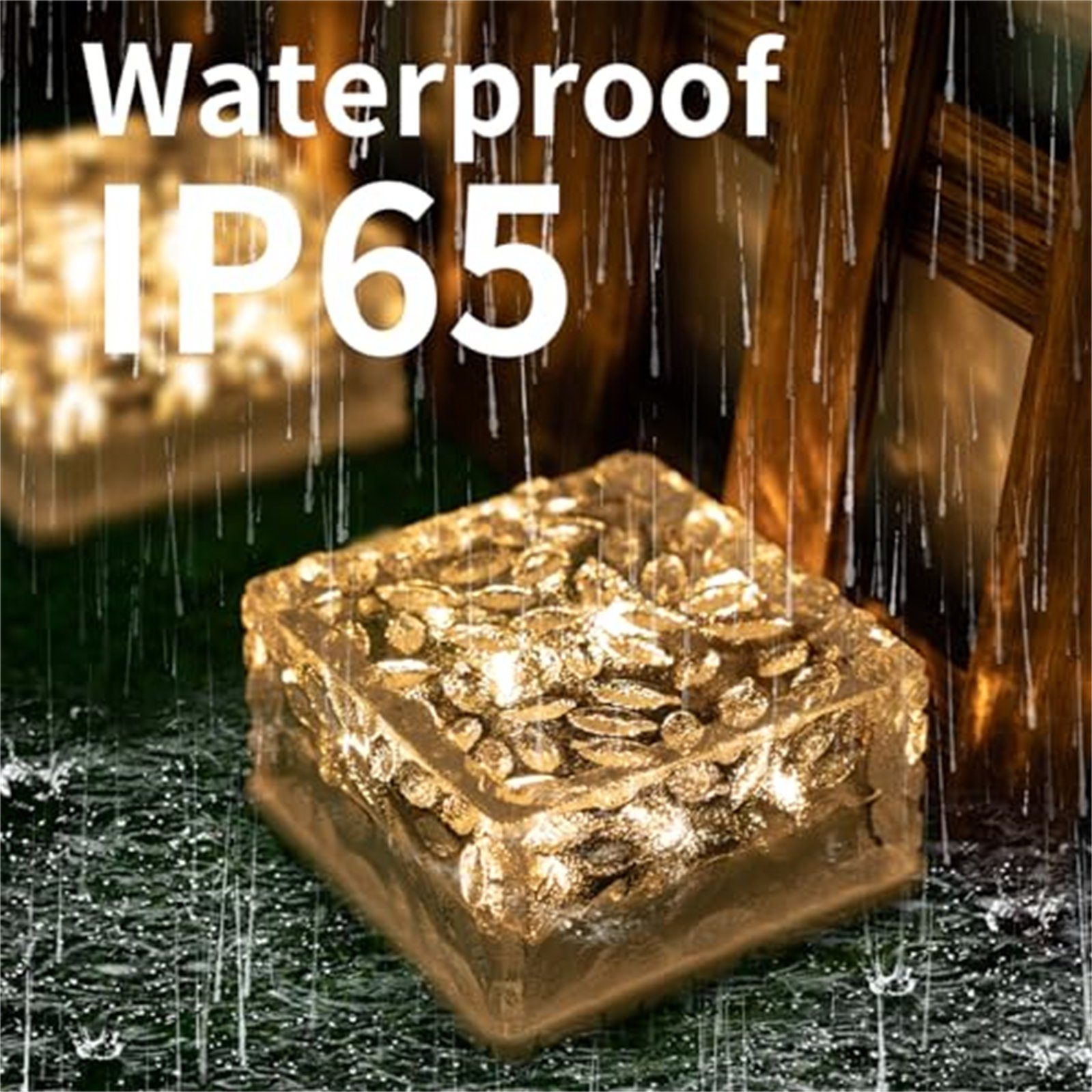 LQWELL LED Solarleuchte Solar Brick Light Solarlicht Deko Außen, LED, Warmweiß + Blau, Wasserdicht