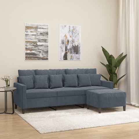 vidaXL Sofa 3-Sitzer-Sofa mit Hocker Dunkelgrau 180 cm Samt