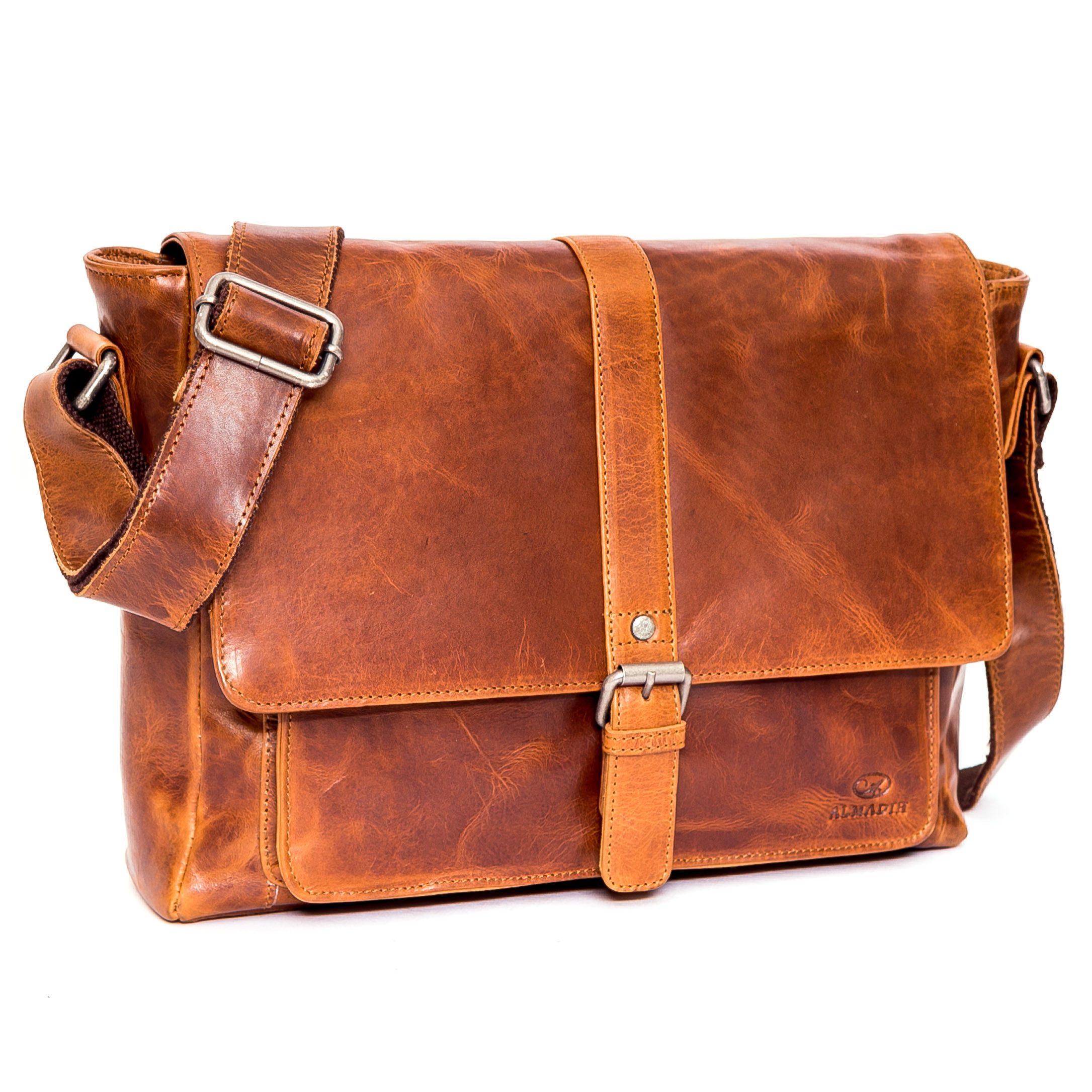 ALMADIH Umhängetasche Ledertasche mit Laptop Fach 15 Zoll Aktentasche Messenger Unitasche