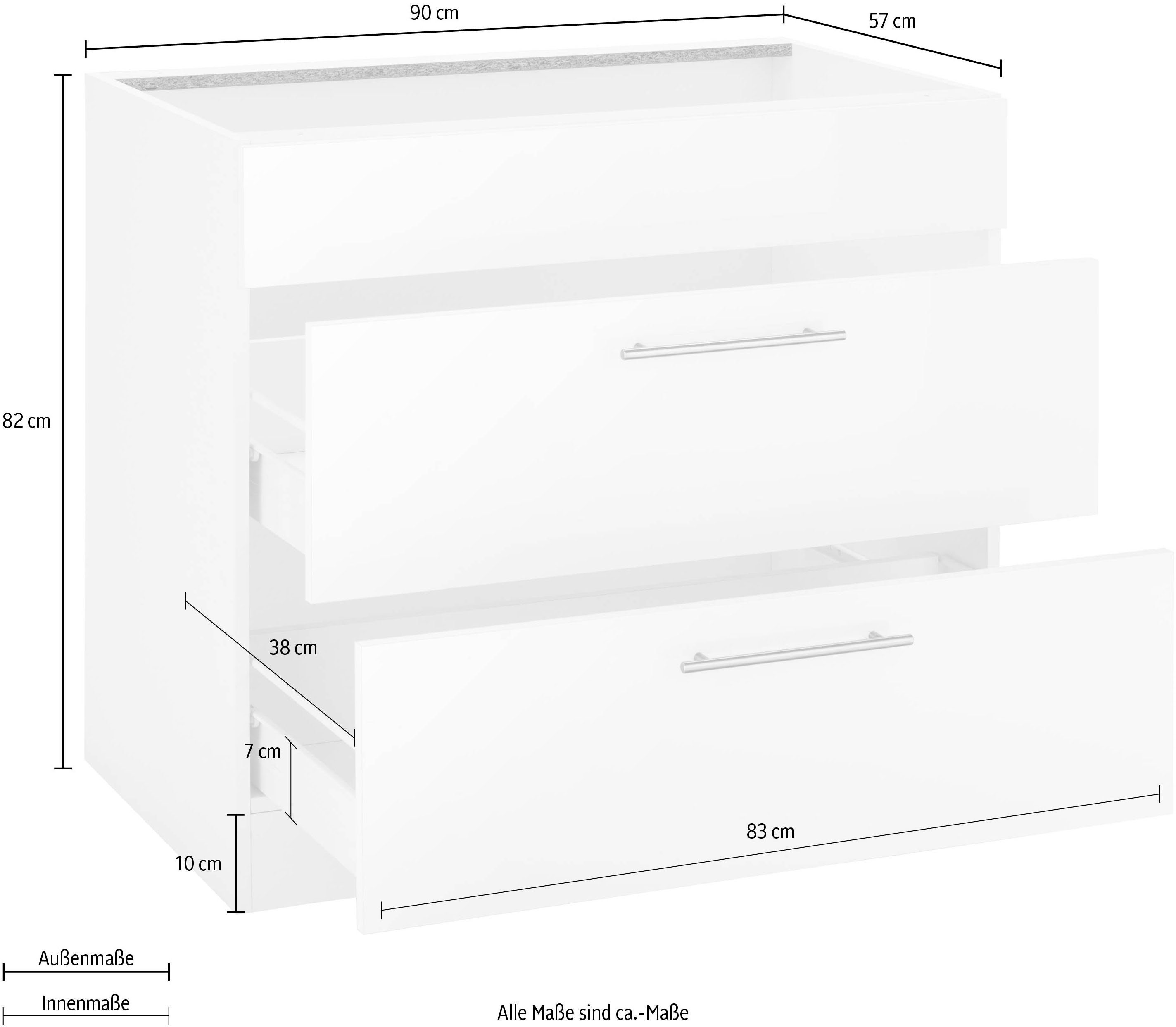 ohne Weiß Front: Küchen | Cali Glanz, Korpus: Kochfeldumbauschrank weiß Weiß breit, Arbeitsplatte 90 cm wiho