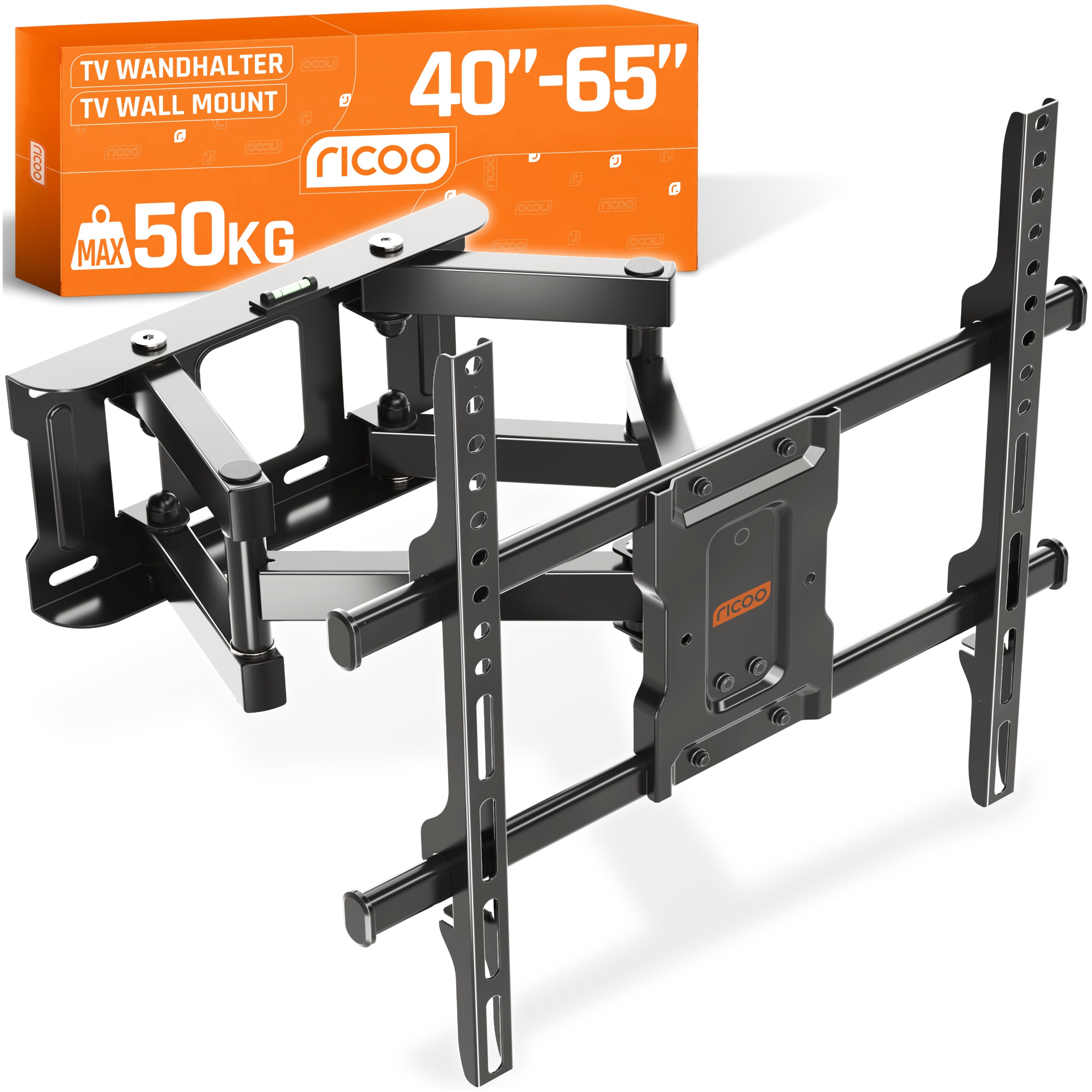 RICOO TV-Wandhalterung schwenkbar TV Halterung 43 47 50 55 60 65 Zoll max 50 Kg S7244, (bis 65 Zoll, VESA 200x200 bis 400x400, 1-tlg., Fernsehhalterung universal vollbeweglich ausziehbar neigbar drehbar, 40" bis 65" Bildschirm, bis 20° Neigung, bis zu 120