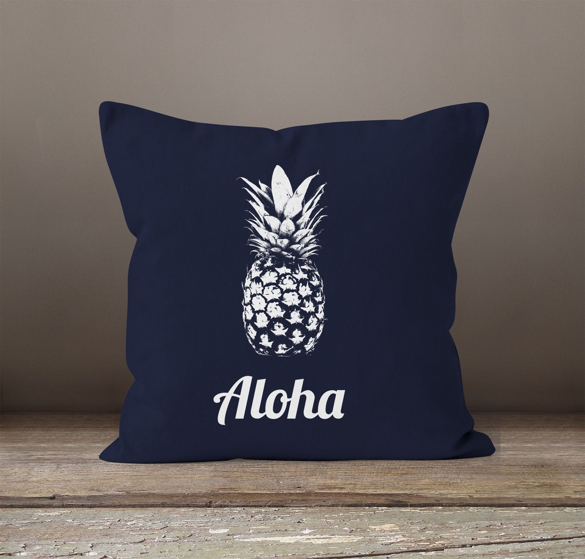 Autiga® Autiga Baumwolle 40x40 navy Dekokissen Kissen-Hülle Aloha Ananans Pineapple Kissenbezug