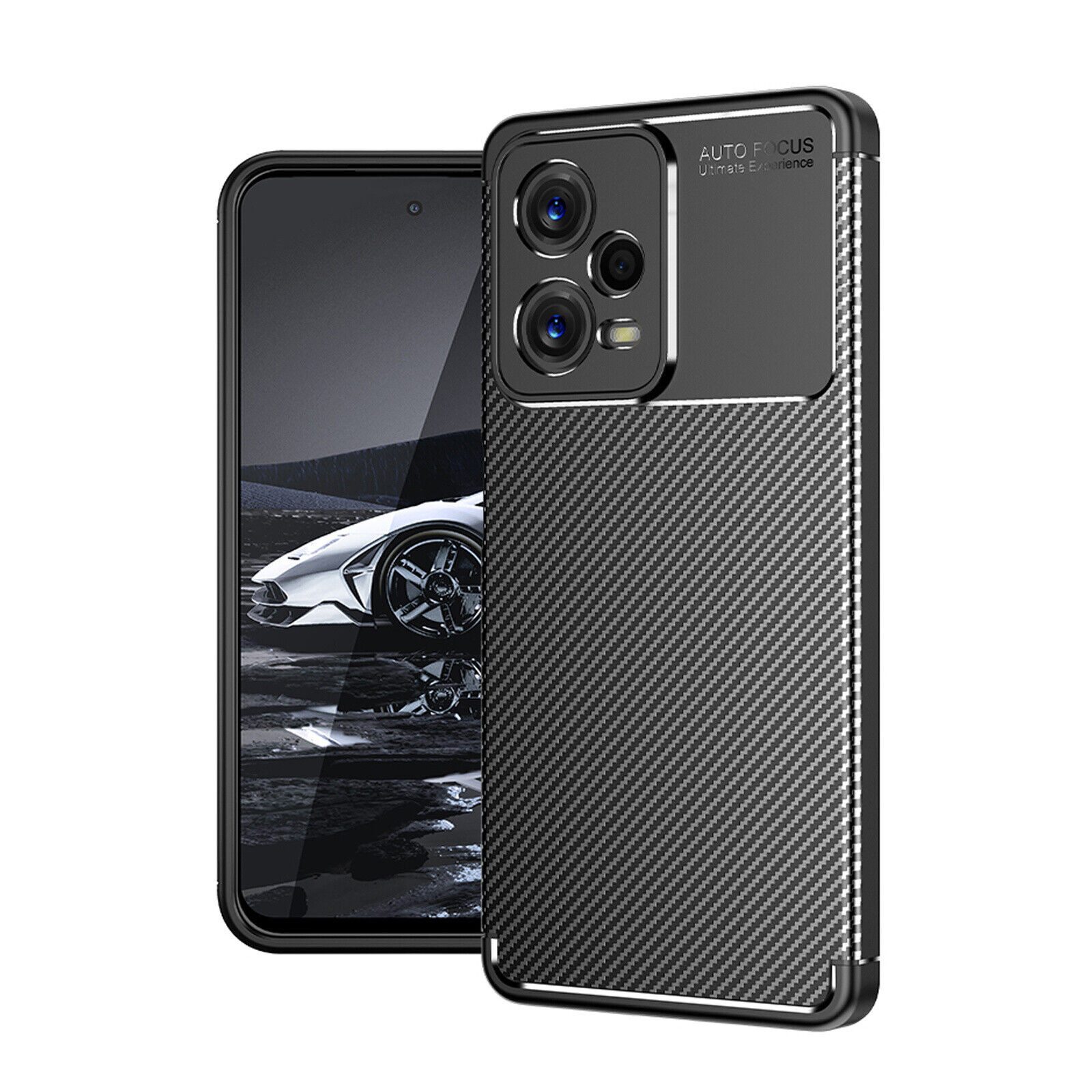betterfon Handyhülle für Xiaomi Redmi Note 12 5G / Poco X5 Backcover TPU Silikon Schwarz, Carbon-Look – stoßfestes Case mit Air-Cushion & Metall-Optik
